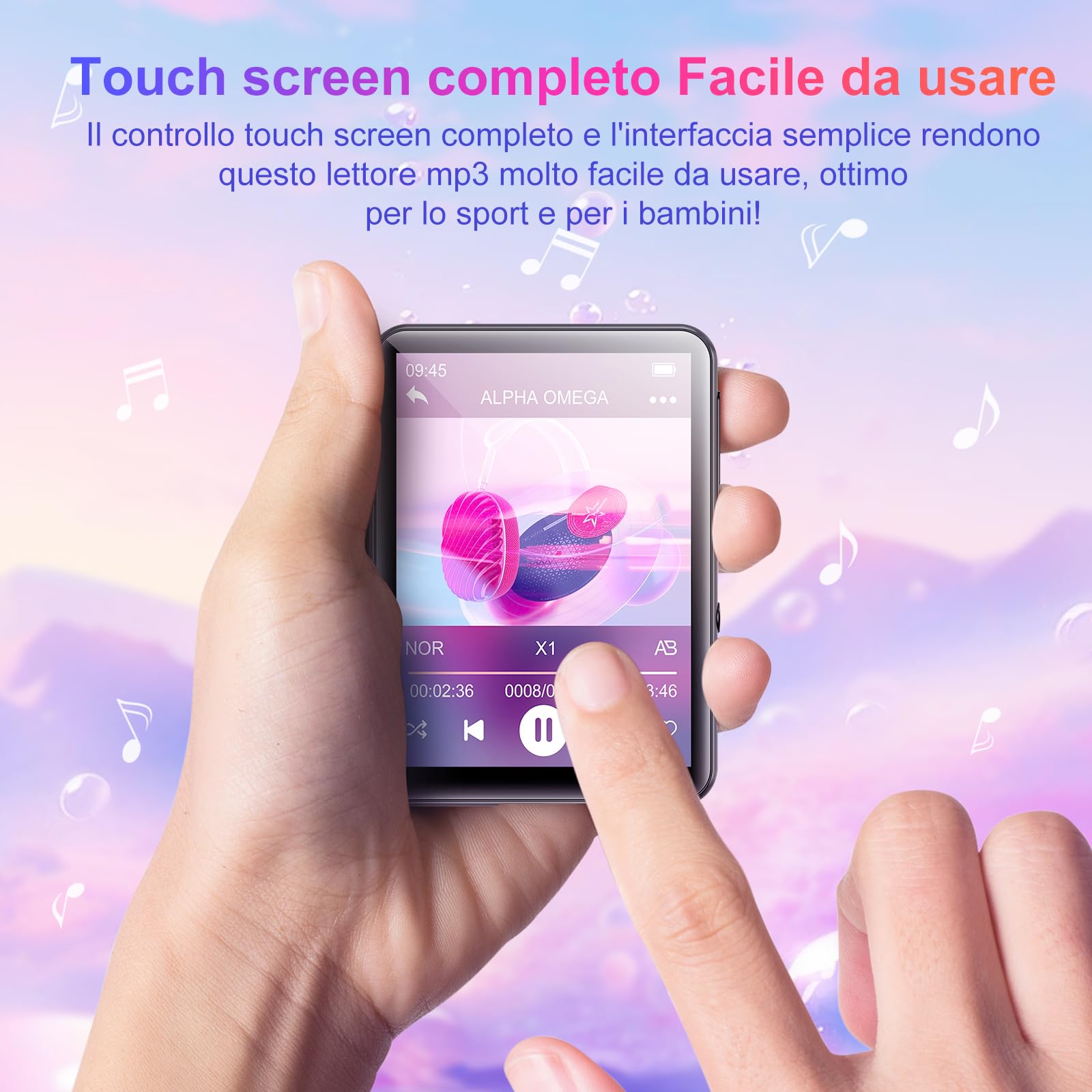 128GB Lettore MP3 Bluetooth 5.4, Oilsky 2,4'' Schermo Touch Mp3, Lettore Musicale MP3 Portatile con Altoparlanti, Radio FM, Ebook (Nero)