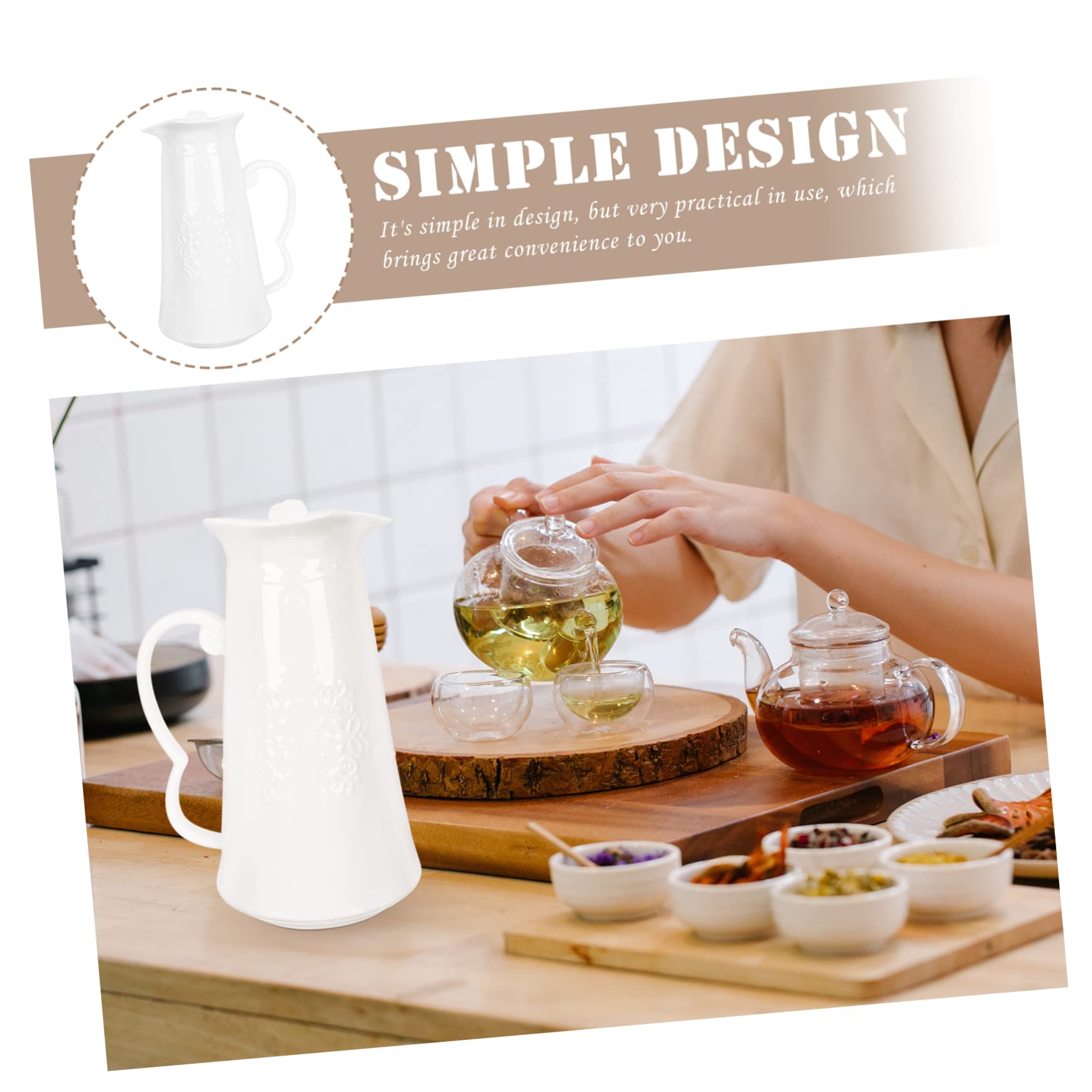 Jarra de Agua de Cerámica Color Claro 1300ml, Estilo Europeo | Té Helado y Cerveza, Diseño Elegante y Sencillo, Uso en Fiestas y Hogar