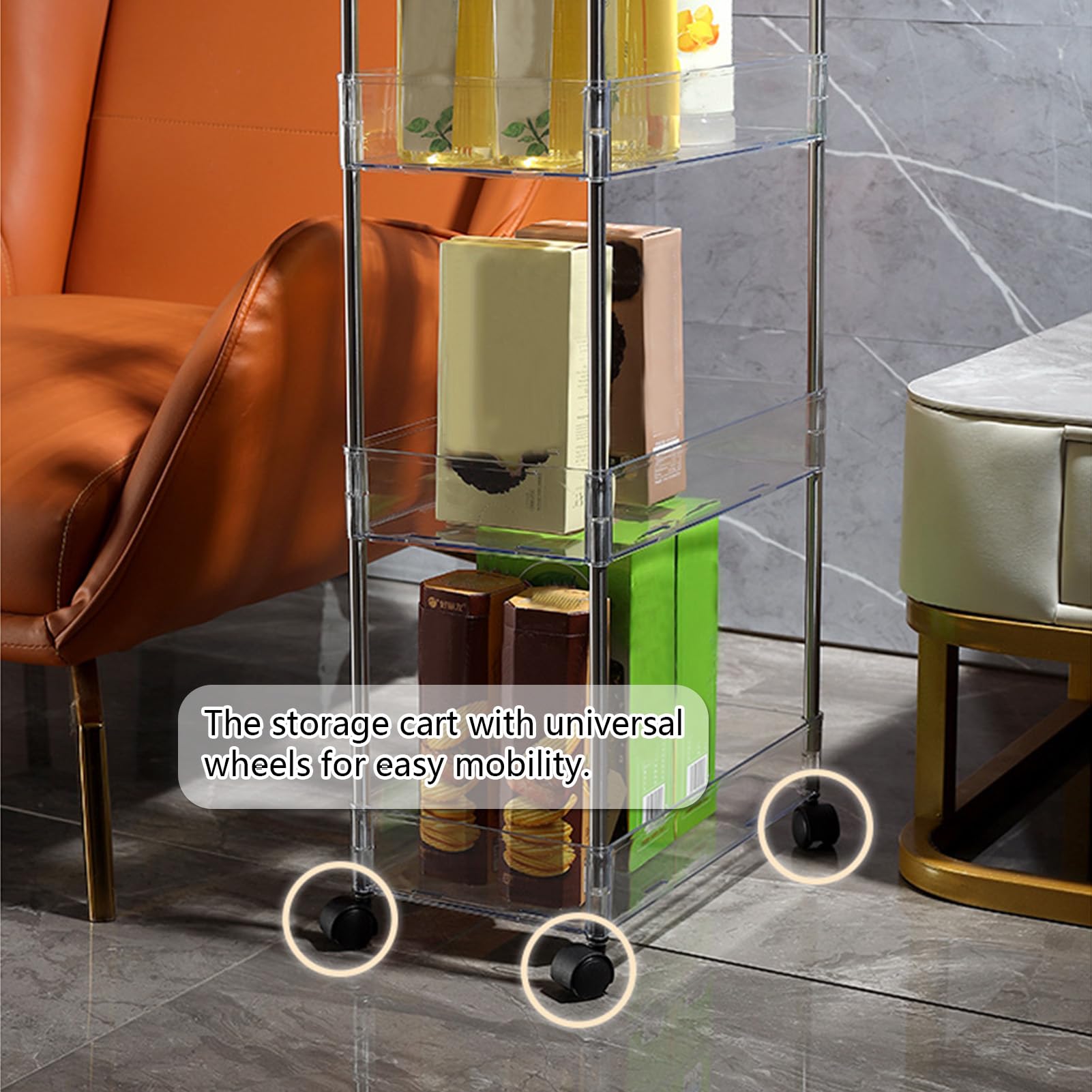 Carrello portaoggetti da cucina a 3 livelli con ruote in acrilico bianco carrello multiuso per bagno nization facile da montare scaffale versatile