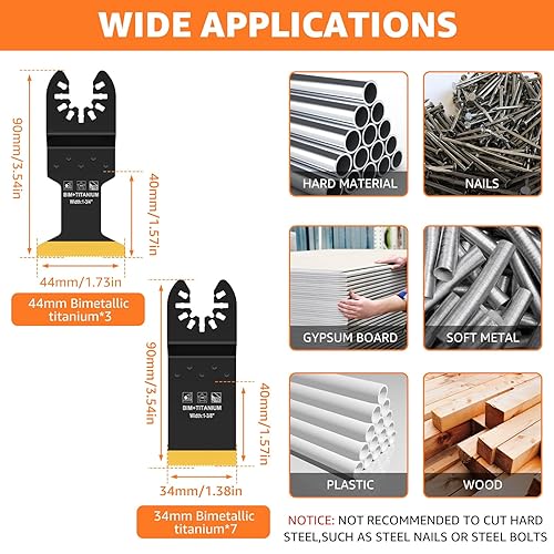 Miniatura 2 de Tzgsonp 14 hojas de sierra oscilantes de titanio, dientes recubiertos de titanio, cortes de metal, madera, plástico, clavos, tornillos, ideales para