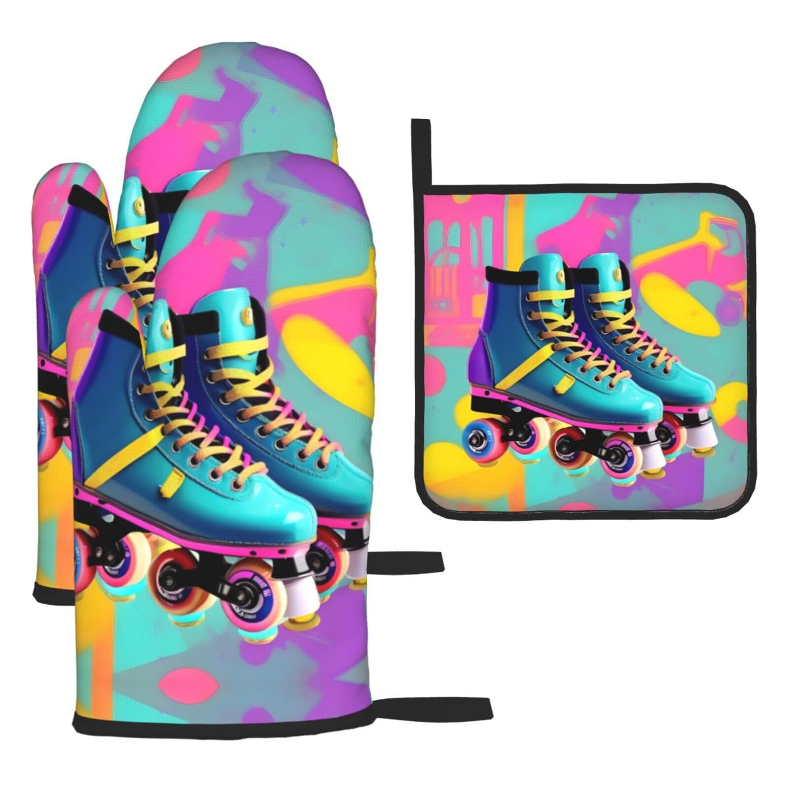 Patins à roulettes rétro lot de 3 maniques pour cuisiner en couleur