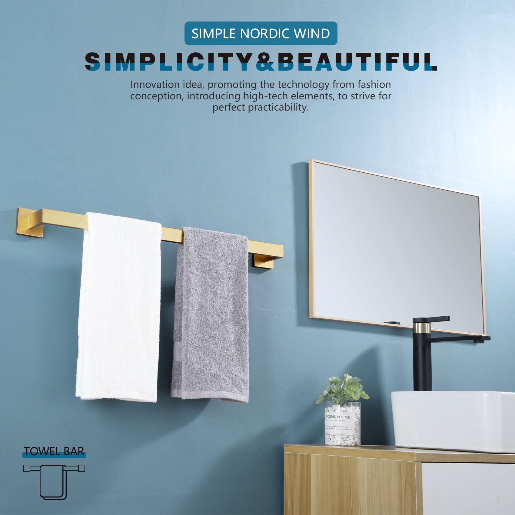 KOKOSIRI Toallero individual de 61 cm, soporte para toallas de baño y paños de cocina, toallero de pared de acero inoxidable SUS304, dorado cepillado, B4003BG-L24