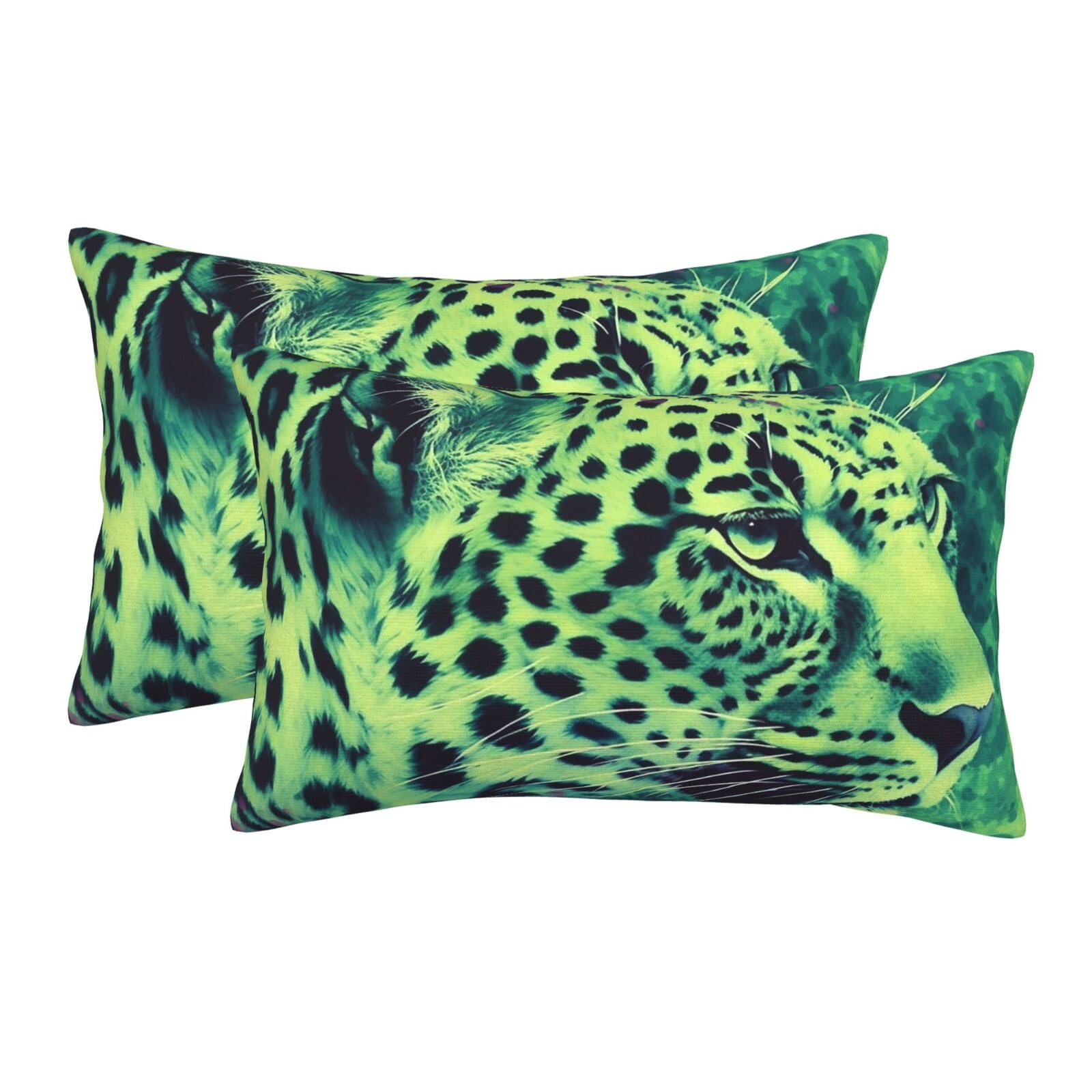 2 Pack Pillow Cases with Hidden Zipper, Soft Breathable Pillow Covers for Hair and Skin, Green Leopard Pillowcases 20"x30" Bed Pillow Protectors Cover for Sleeping Gifts