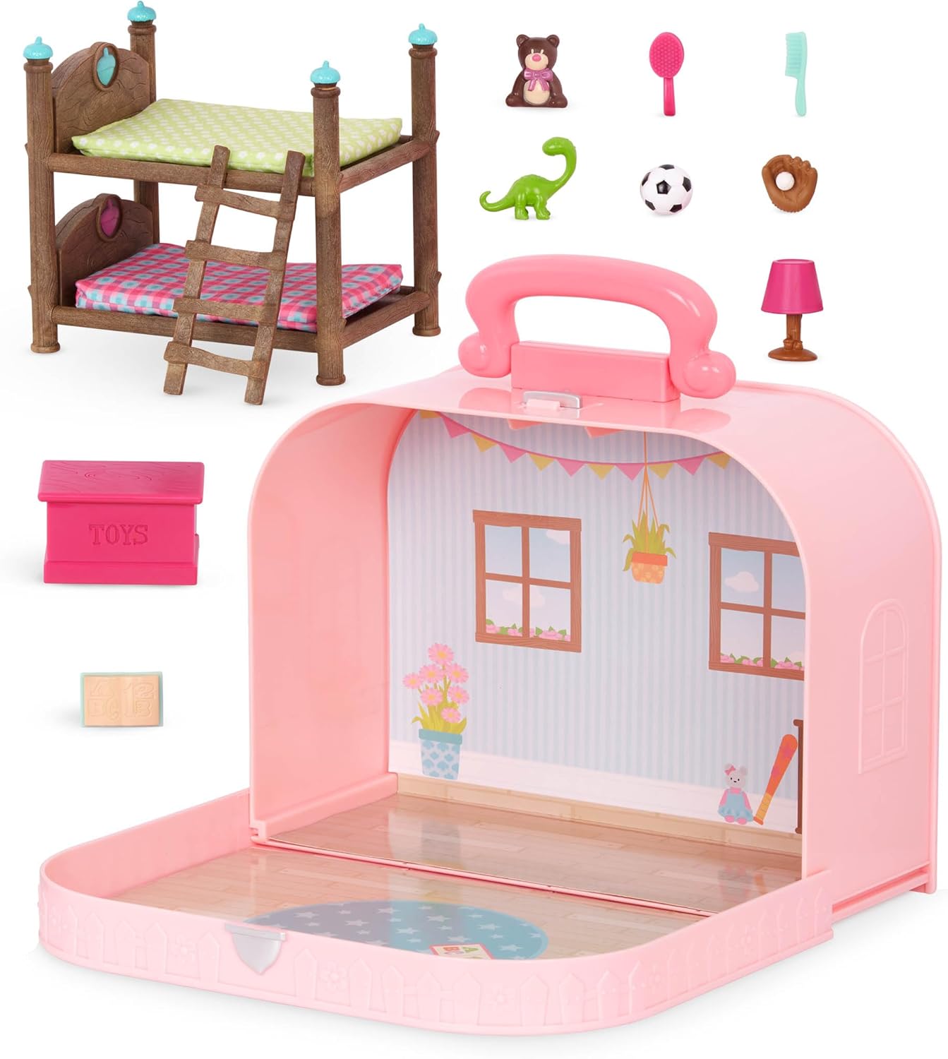Li’l Woodzeez – Bunk Beds Playset – Travel Toy – Compact Travel Suitcase – Dollhouse Furnitures & Accessories Included – Pretend Play for 3+ Years