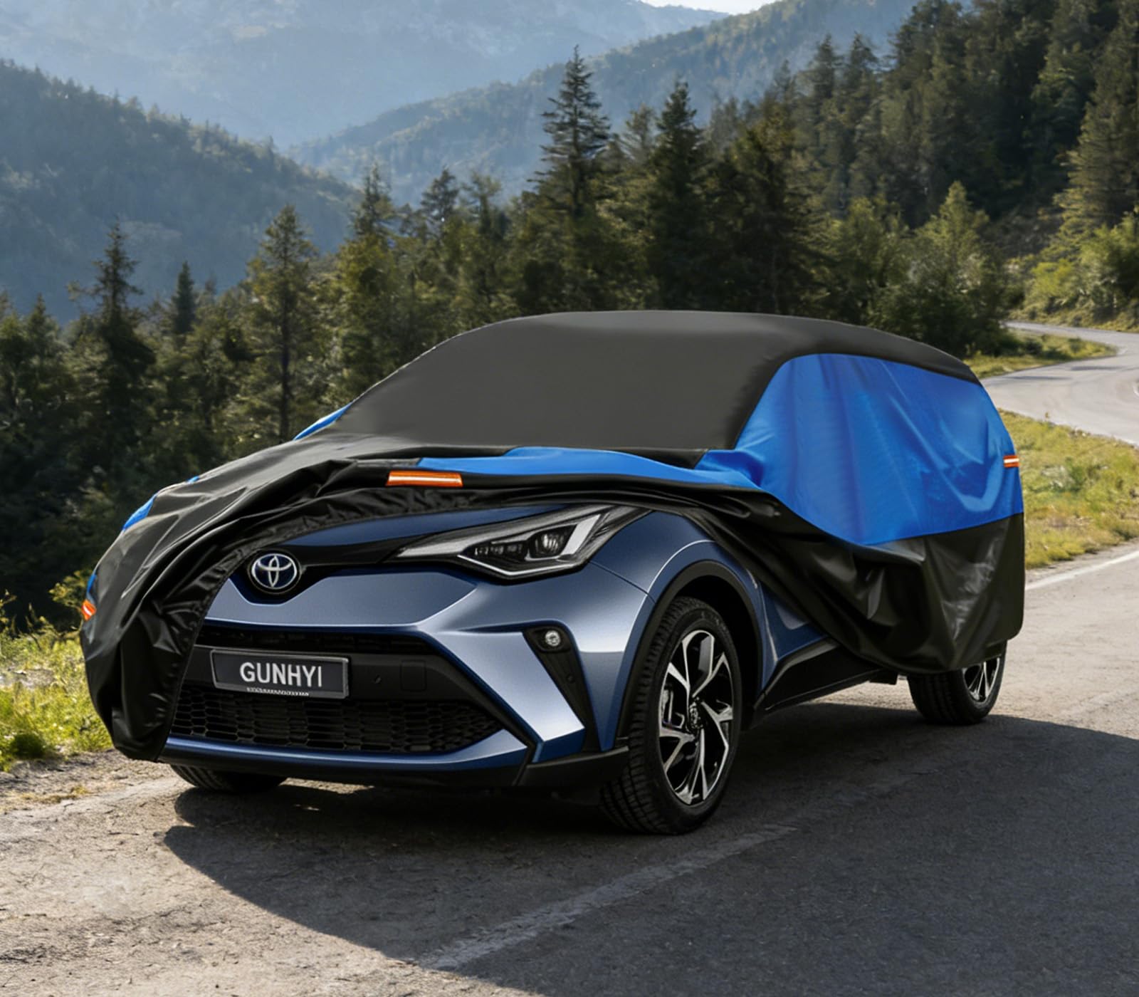 Housse de Voiture Gunhyi Imperméable et Respirante, Bâche pour Toyota RAV4, Housse de Voiture Noire et Bleue, Bâche de Garage Complète pour Protéger de la Pluie, du Soleil et de la Poussière.