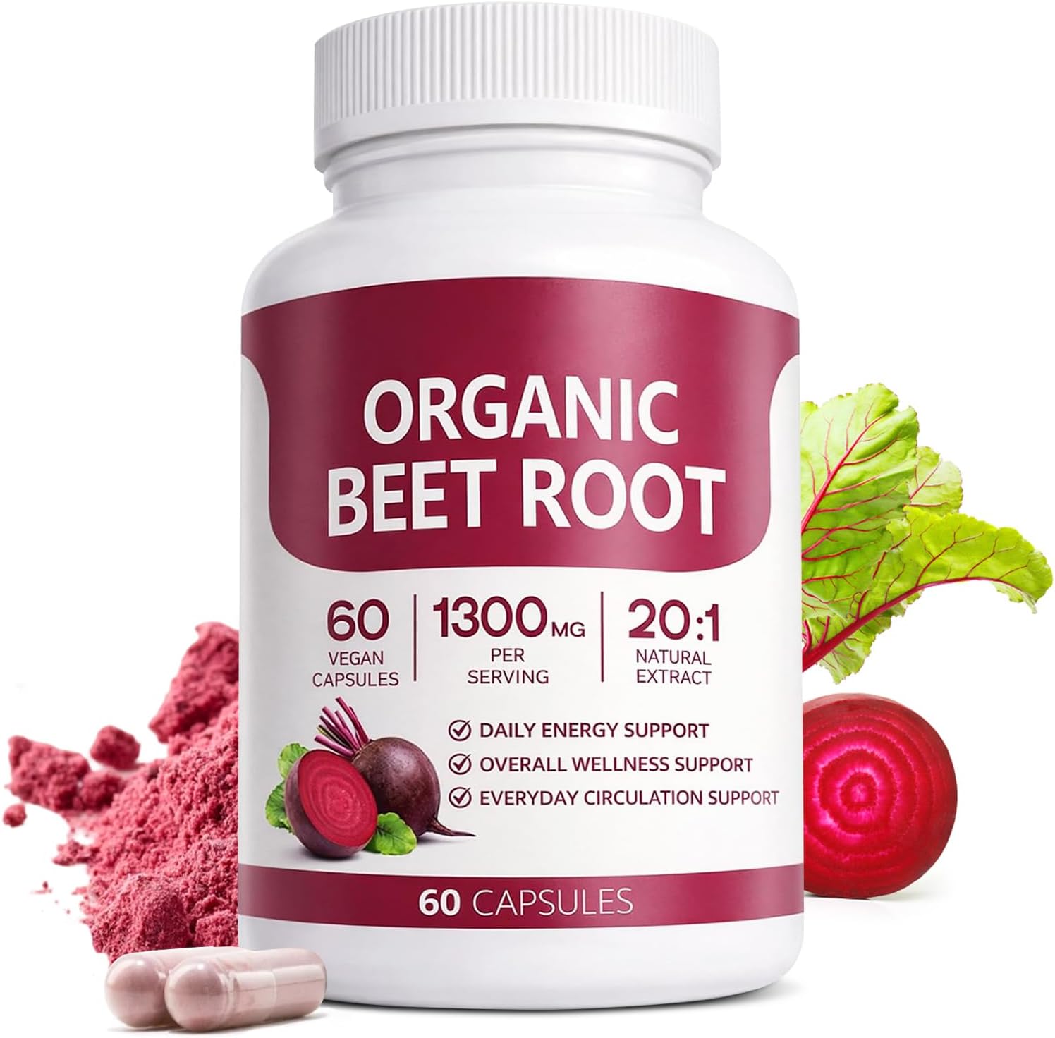 Organic Beet Root Capsules,Purely Natural, Supports Circulatory Wellness, Efficient Oxygen Use, Plant-Based Beet Root Formula, Tablet Form, Daily Use, Non-GMO