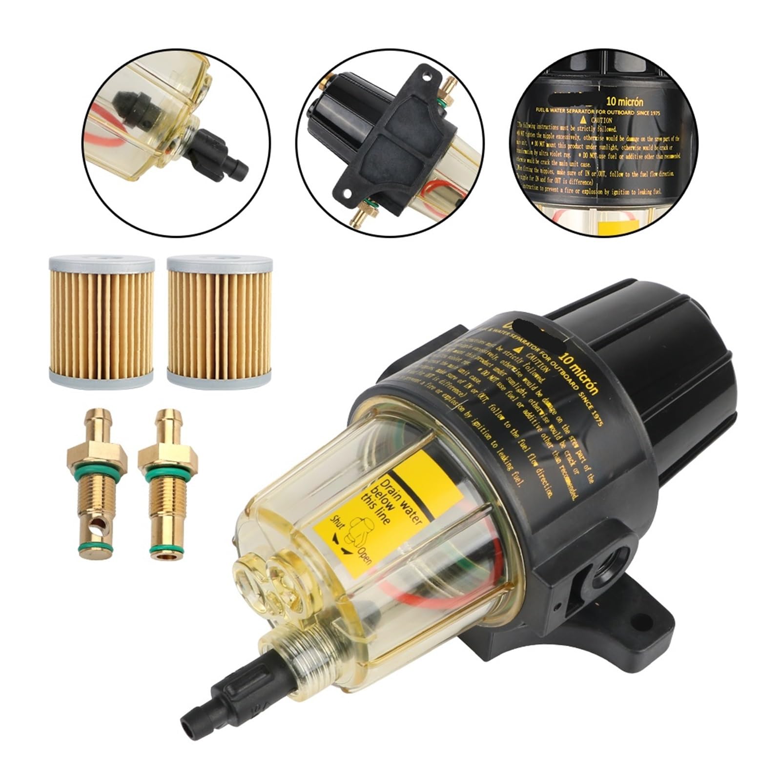 Filtro de combustible, tanque de motor fueraborda con 2 filtros adicionales, UF-10K, separador de aceite y agua for motor de gasolina diésel y yate