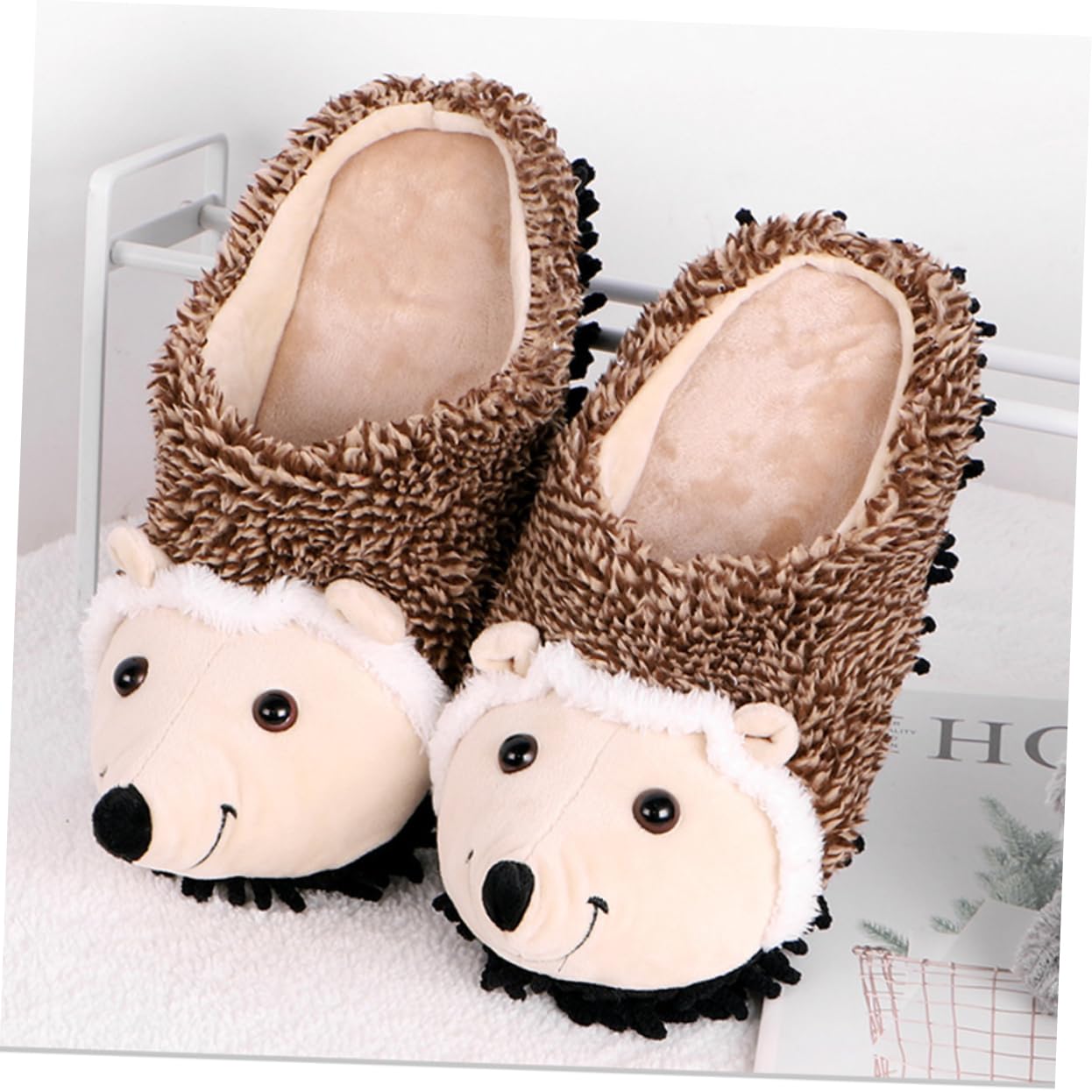 Pantuflas De Erizo Zapatillas De Casa Para Mujer Zapatillas Peludas y Esponjosas Pantuflas De Animales De Espuma Zapatilla De Felpa De Lana Para Mujer Divertido Felpa Corta
