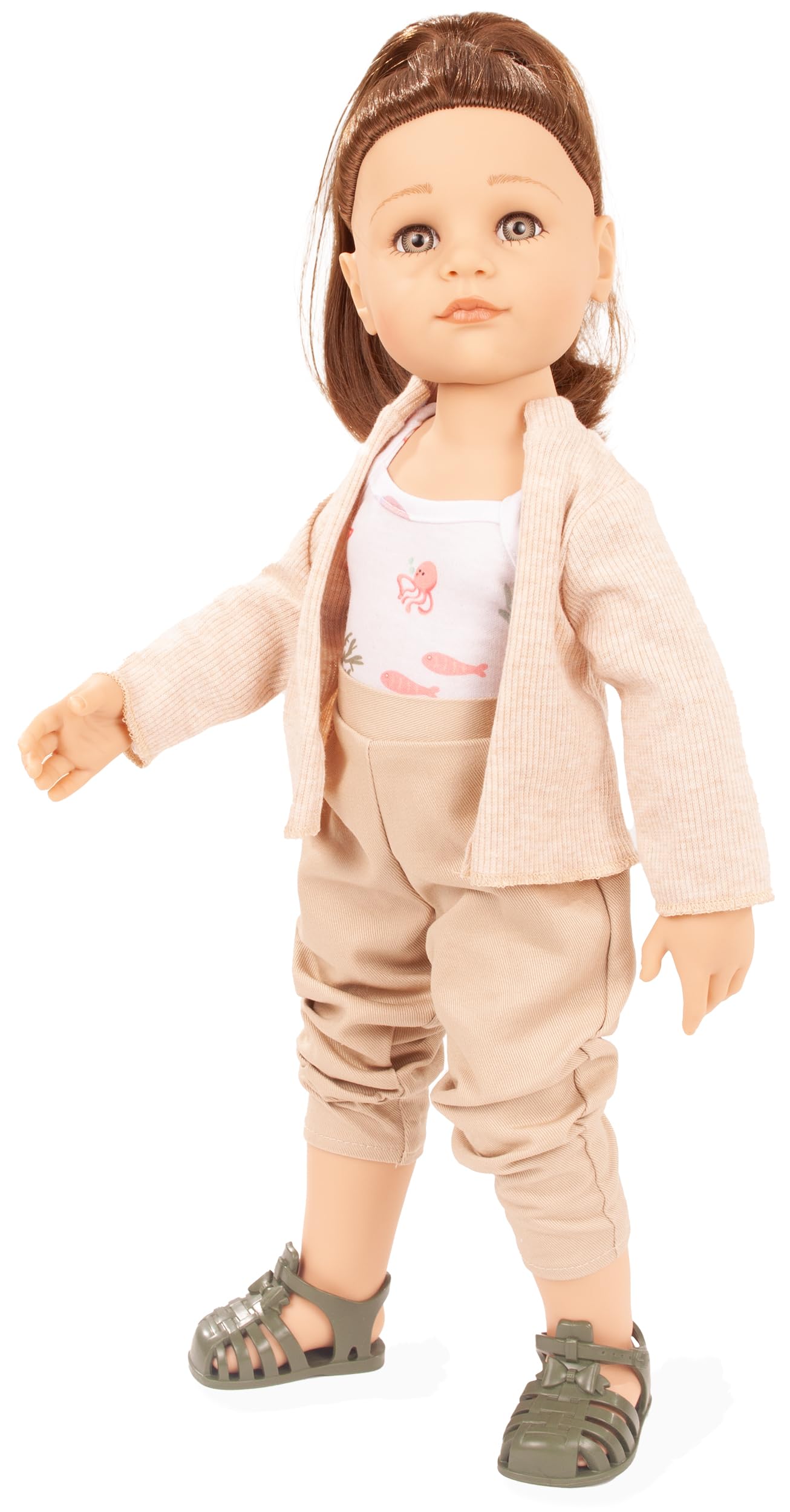 Götz 2559012 Hannah Every Season Puppe 50 cm Stehpuppe 18-TLG | für Kinder ab 3 Jahren, braune Haare, braune Augen, Saisonoutfits, Regenschirm, Sandspielzeug, frisierbar, Vinylhartkörper
