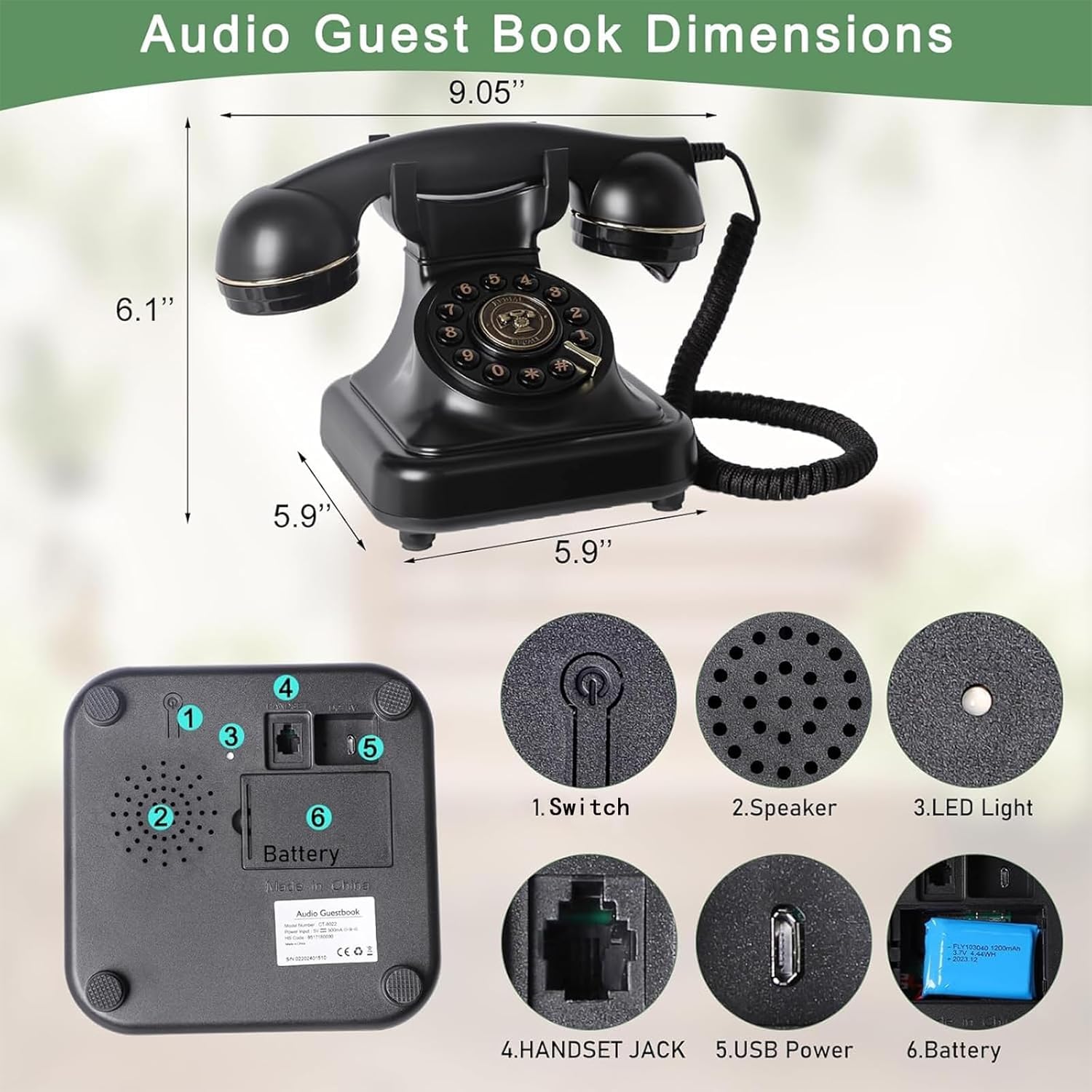 RDYMONKEY Libro degli ospiti audio per matrimonio, telefono retrò per messaggi vocali personali, libro degli ospiti, alternativa per matrimoni, feste e compleanni, memoria da 8 GB (nero)