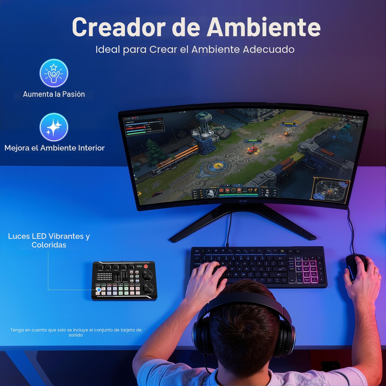 F998 - Mezclador de audio profesional, tarjeta de sonido en vivo e interfaz de audio con efectos mezcladores de DJ y cambiador de voz, con lámpara LED DJ, para streaming en vivo, PC, estudio de