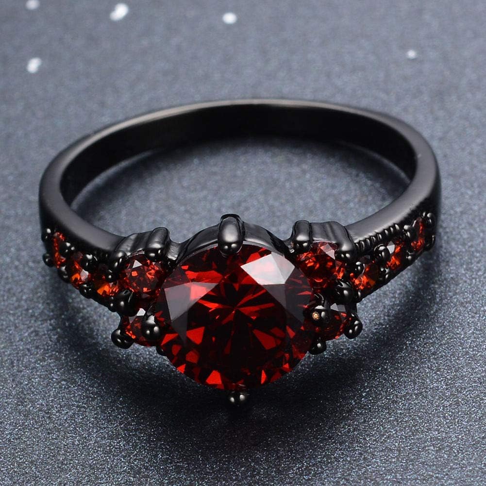 Red Round Garnet 925 Sterling Silver 18KT Black Gold Over Women's Wedding Wedding Engagement Ring For Womens - Image 3