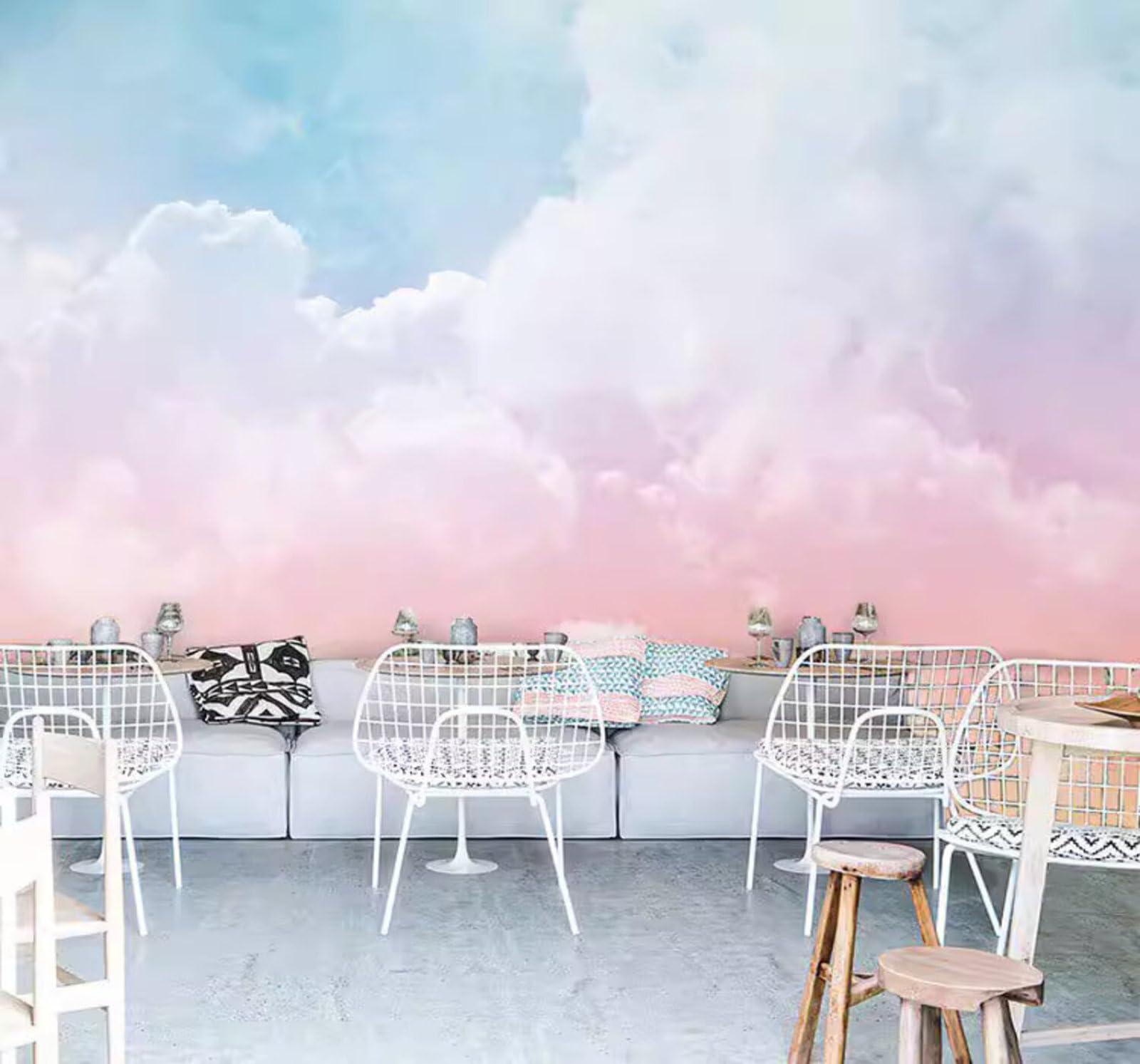 Xlming 200Cm×140Cm(B×H) Dreamy Ethereal Pink Gradient Clouds 3D Wallpaper Luxury Silk Study Dining Feature Sofa Grey Bedroom Living Room Tv Decorative Wall-200Cm×140Cm