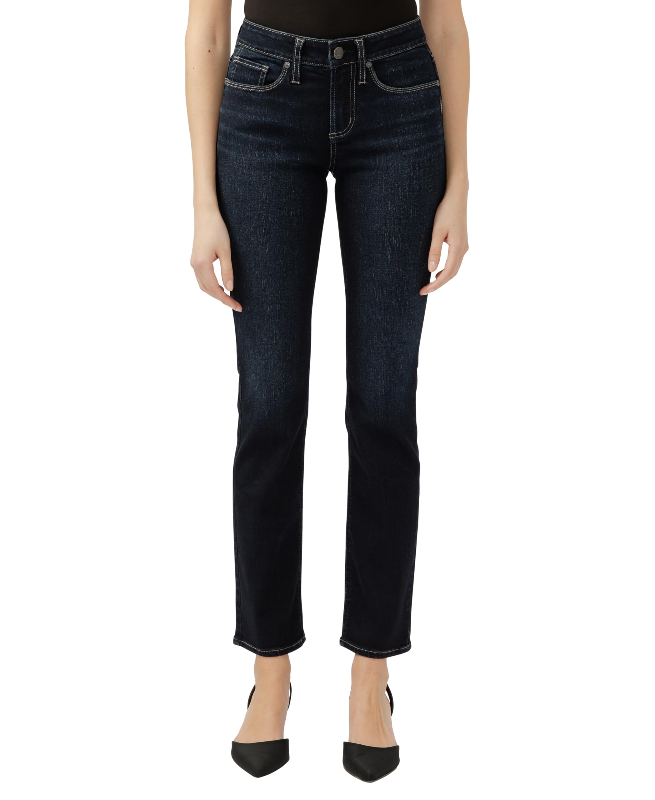 Silver Jeans Co. Women's Suki Mid Rise Curvy Fit Straight Leg Jeans