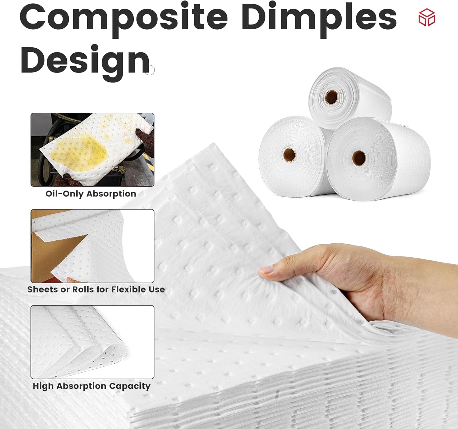 Oil Absorbent Pads | 16"x20" Oil-Only Spill Mat 200-Pack | Industrial Spill Control for Oil & Fuel(32 Gal/Box) | White Absorbing Sheets (absorbs oil-only(16"x20")-32 gal/200pack)