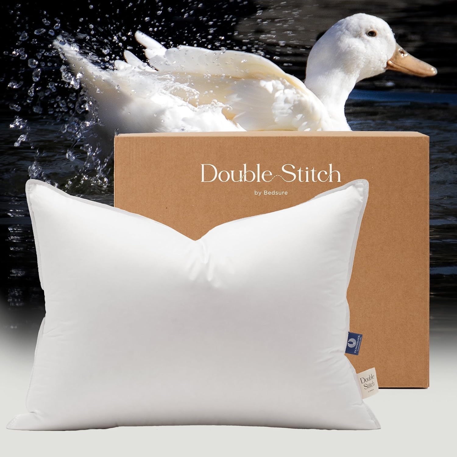 Double Stitch Luxury US White Down Pillow - Made in Canada, 400 Thread Count 100% Cotton Shell, 700 Fill Power Down Bed Pillow, Soft Sleeping Pillow 3-Chamber, Firm, Standard(20" x 26")