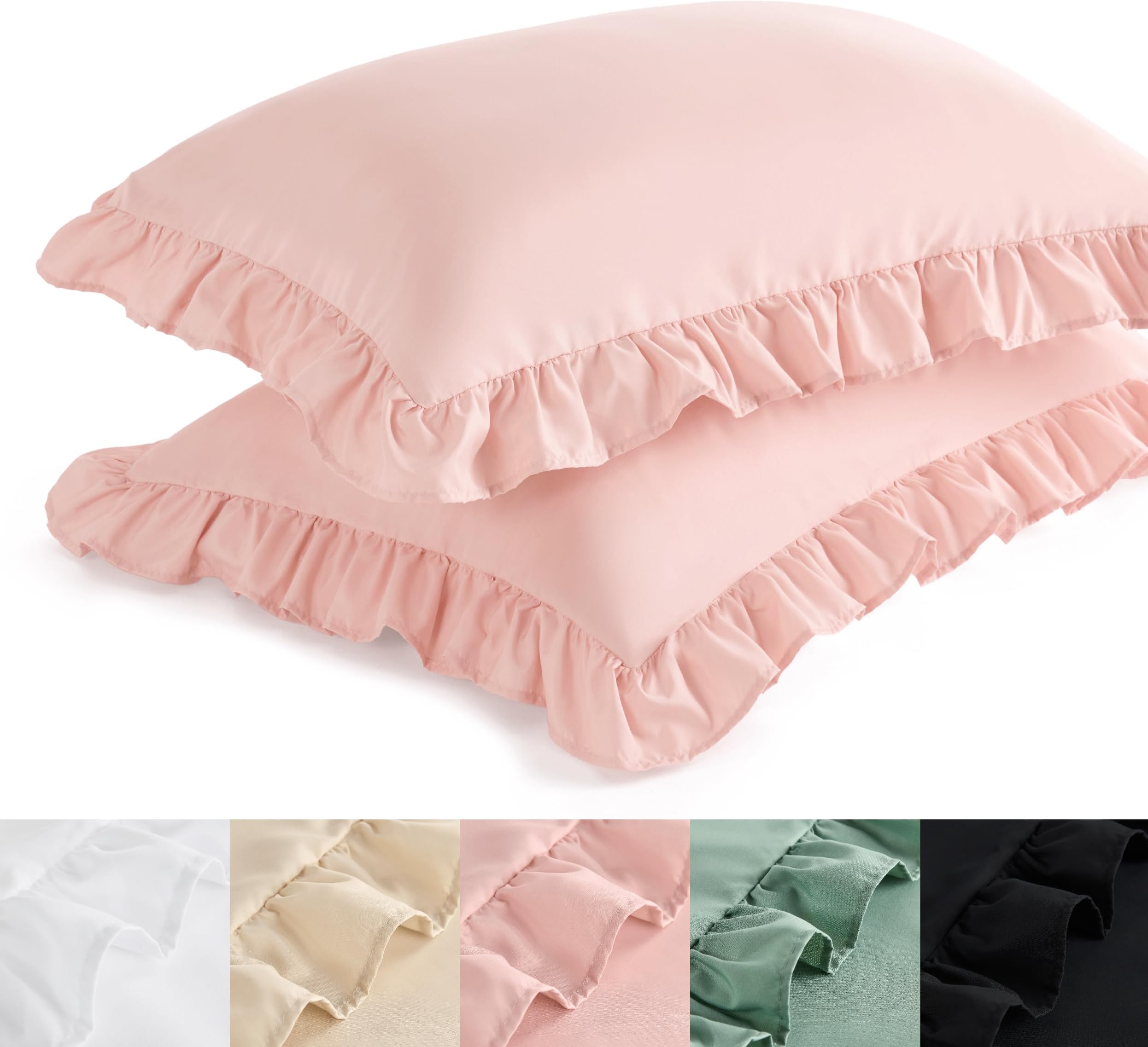 Bedsure Ruffle Pillow Cases, King Size Ruffled Pillow Shams 2 Pack, Double Brushed Microfiber Ruffled Pillow Covers with Envelope Closure, Blush Pink, 20" x 36"
