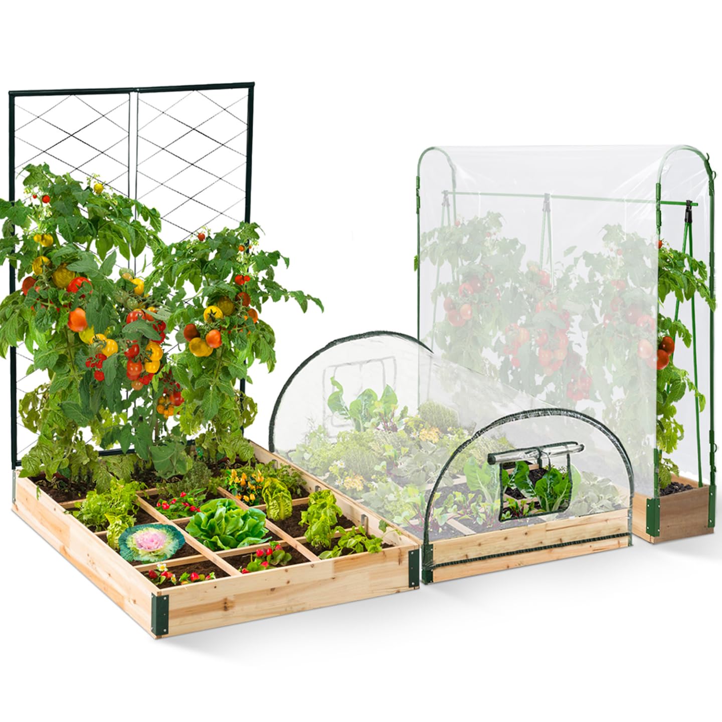 IDMarket - Kit Complet 3 bacs modulables carrés Potager et Serre à tomates + Treillis + Housse