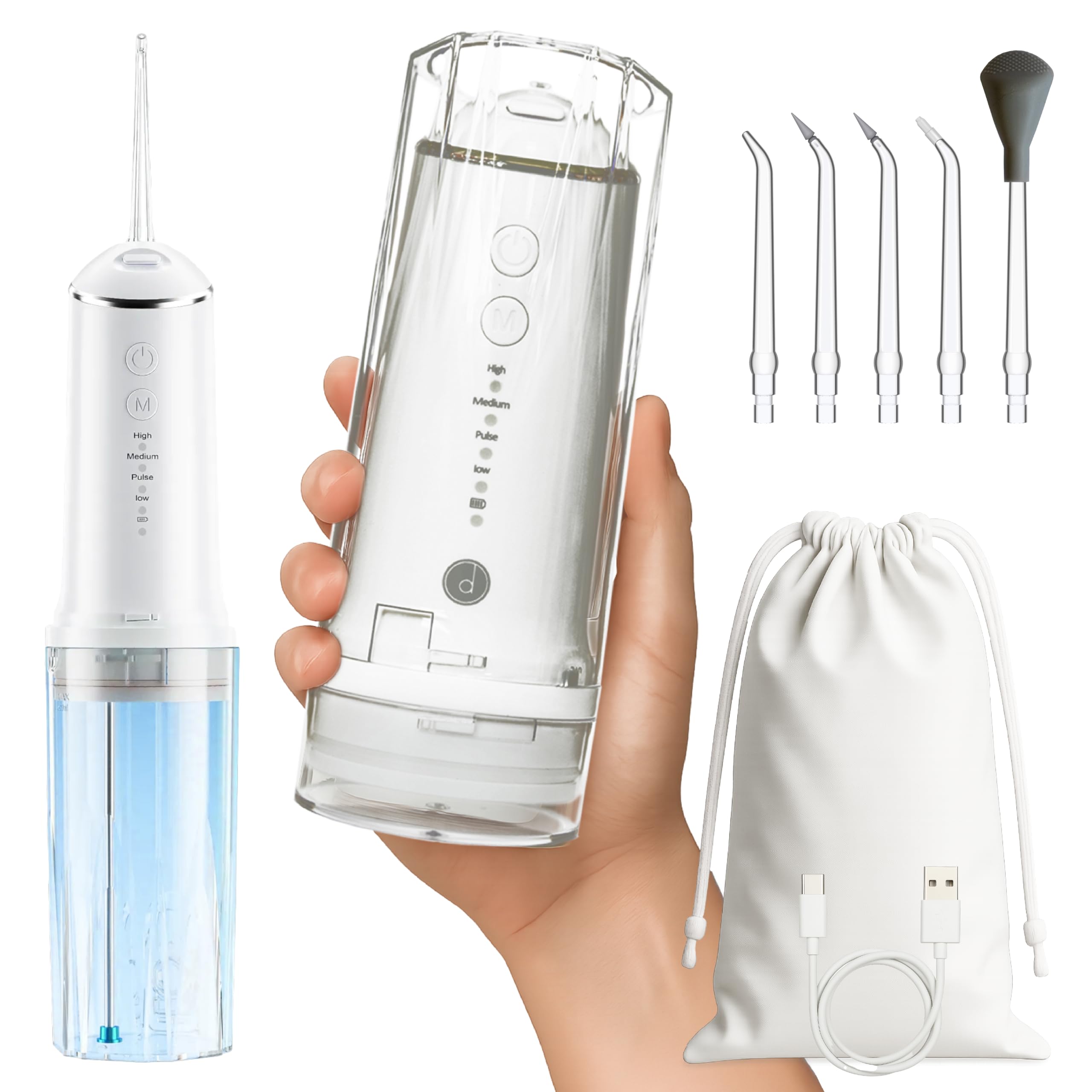 Portable Water Flosser for Teeth Cleaning Travel Size Compact Cordless Water Flosser with UV Sterilizer 5 Nozzles 4