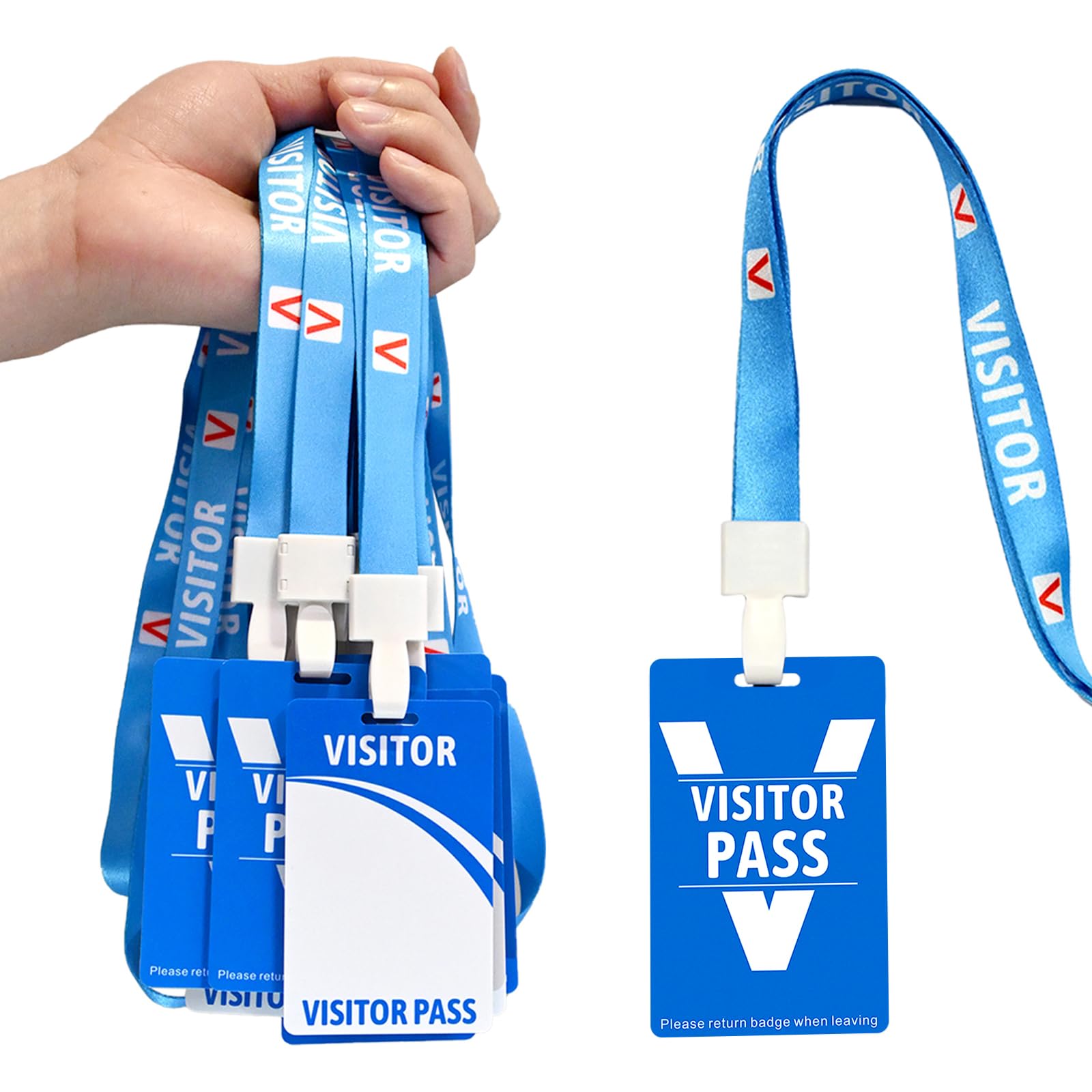 Visitor Badges with Breakaway Lanyards (25 pcs) - Reusable Temporary ID Pass for Office, School, Events PVC Plastic Security Cards for Exhibition Guest by OSTENBIG (Light Blue)
