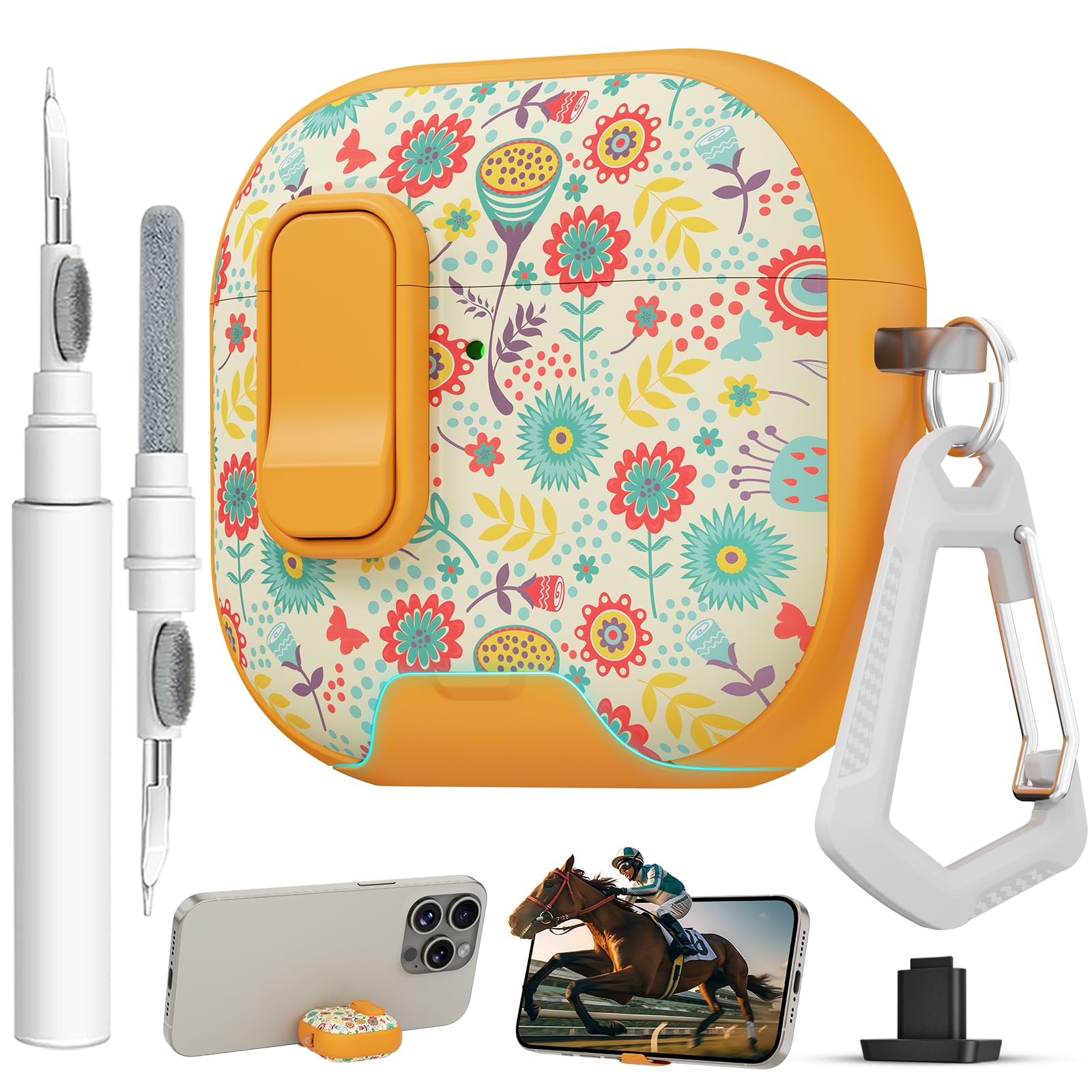 for AirPods 4 Case with Safty Lock &amp; Phone Stand,Cute Floral Pattern Style