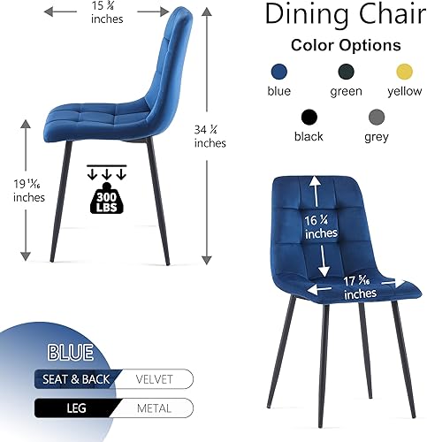 Miniatura 3 de NORDICANA Juego de 4 sillas de comedor de terciopelo azul marino, modernas sillas auxiliares de comedor con patas de metal para cocina, sala de