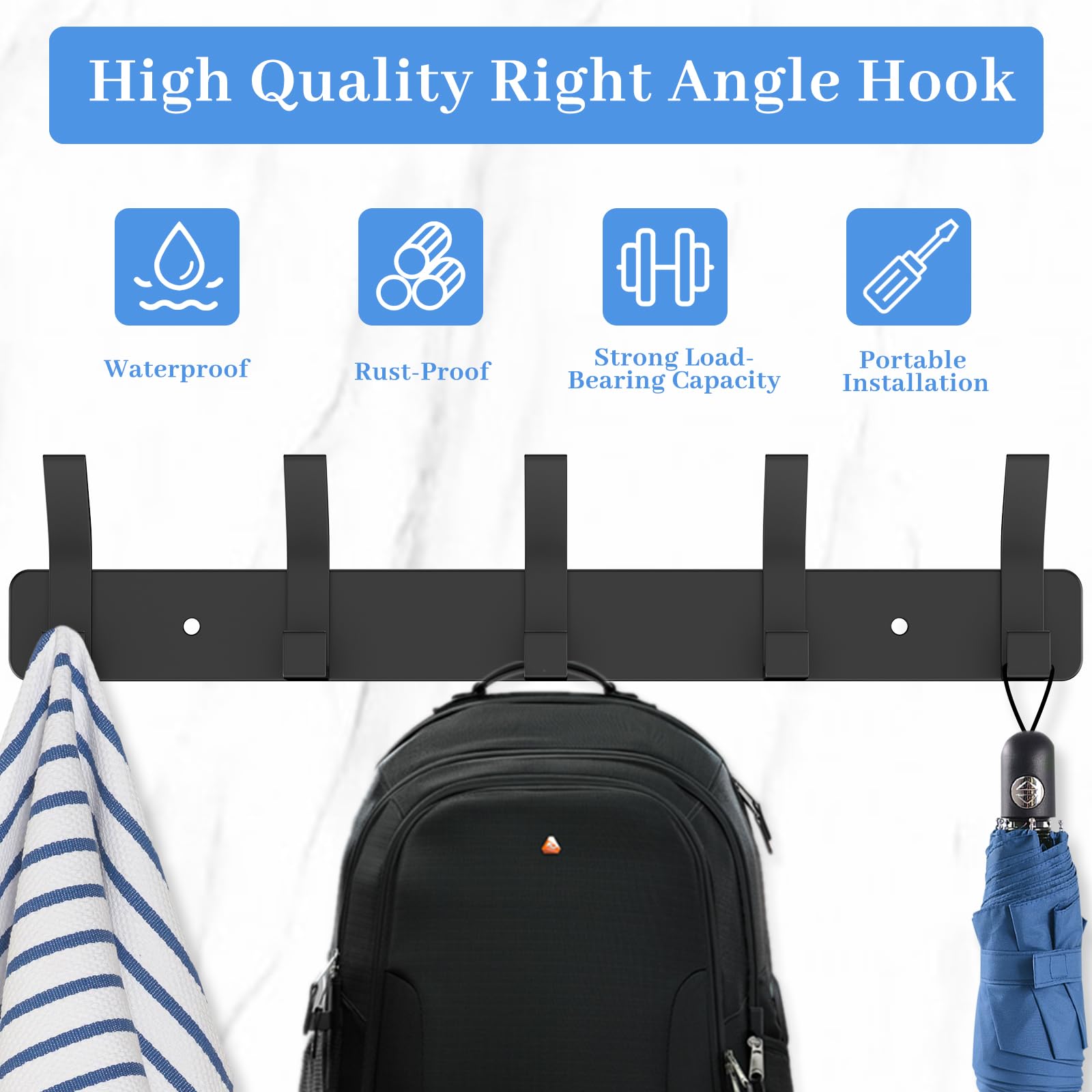 Percheros Pared, Perchero De Pared Con 5 Ganchos Adecuado Para Cocina, Dormitorio, Baño, Obsidiana Negra