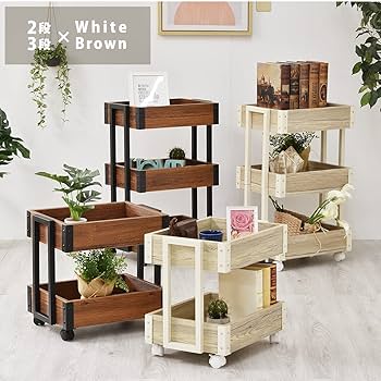 Amazon.co.jp: ウッドワゴン【ブラウン 2段 455×430×320mm
