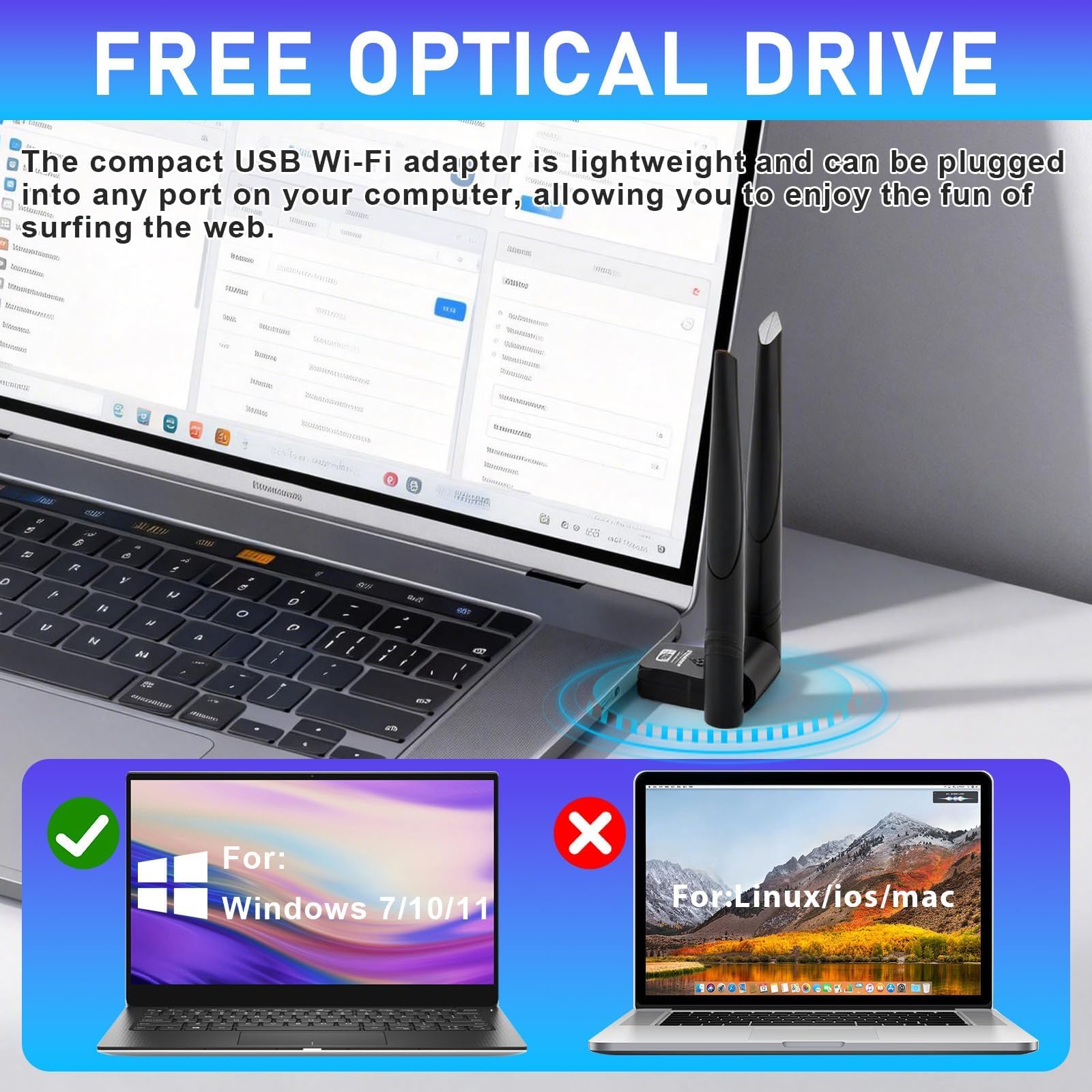 Antena WiFi 6 AX900Mbps Adaptador para PC, Repetidor Bluetooth USB 5.4 Banda Dual 2,4 G/5 GHz, MU-MIMO, WPA3, USB dongle Compatible con Win7/10/11 - 4