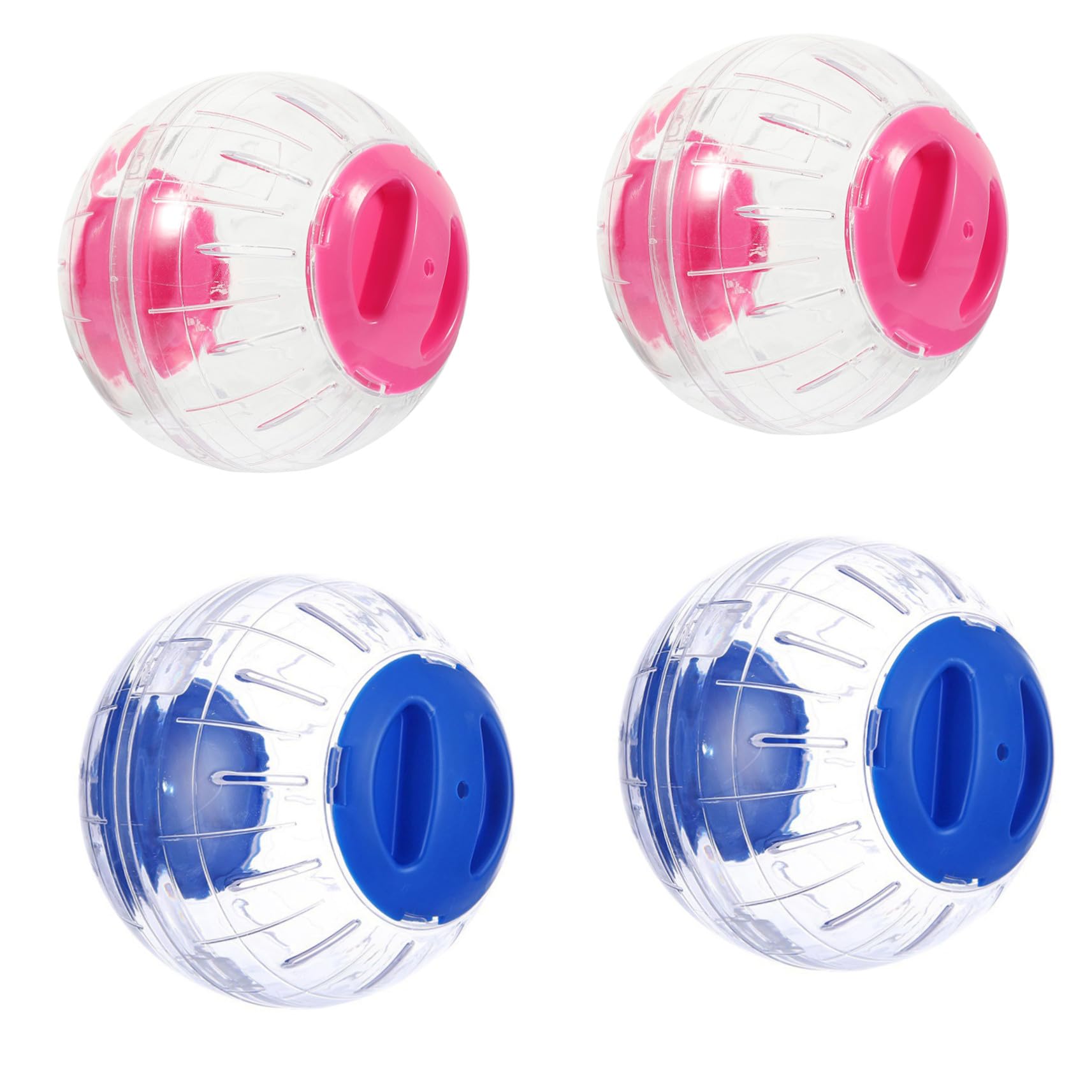 COLLBATH 4 Pièces Balle d'exercice Transparente pour Hamster et Petit Animal Roue silencieuse Anti-évasion Portable pour Souris Gerbille et Cochon Lot de Couleurs Bleu et Rose