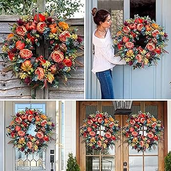 ＊ayae　フラワーリース＊　大きめ　かぼちゃとローズのナチュラルリース ayae フラワーリース＊ 大きめ かぼちゃとローズのナチュラル