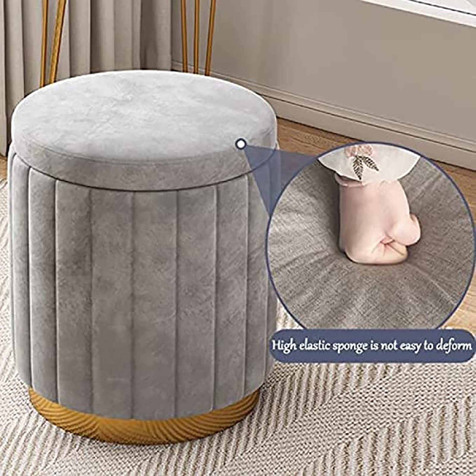 Pouf Contenitore Rotondo in Velluto Blu, Imbottito, Morbido, Poggiapiedi, con Base Dorata, Elegante E Capiente, per Soggiorno E Camera da Letto.,Green