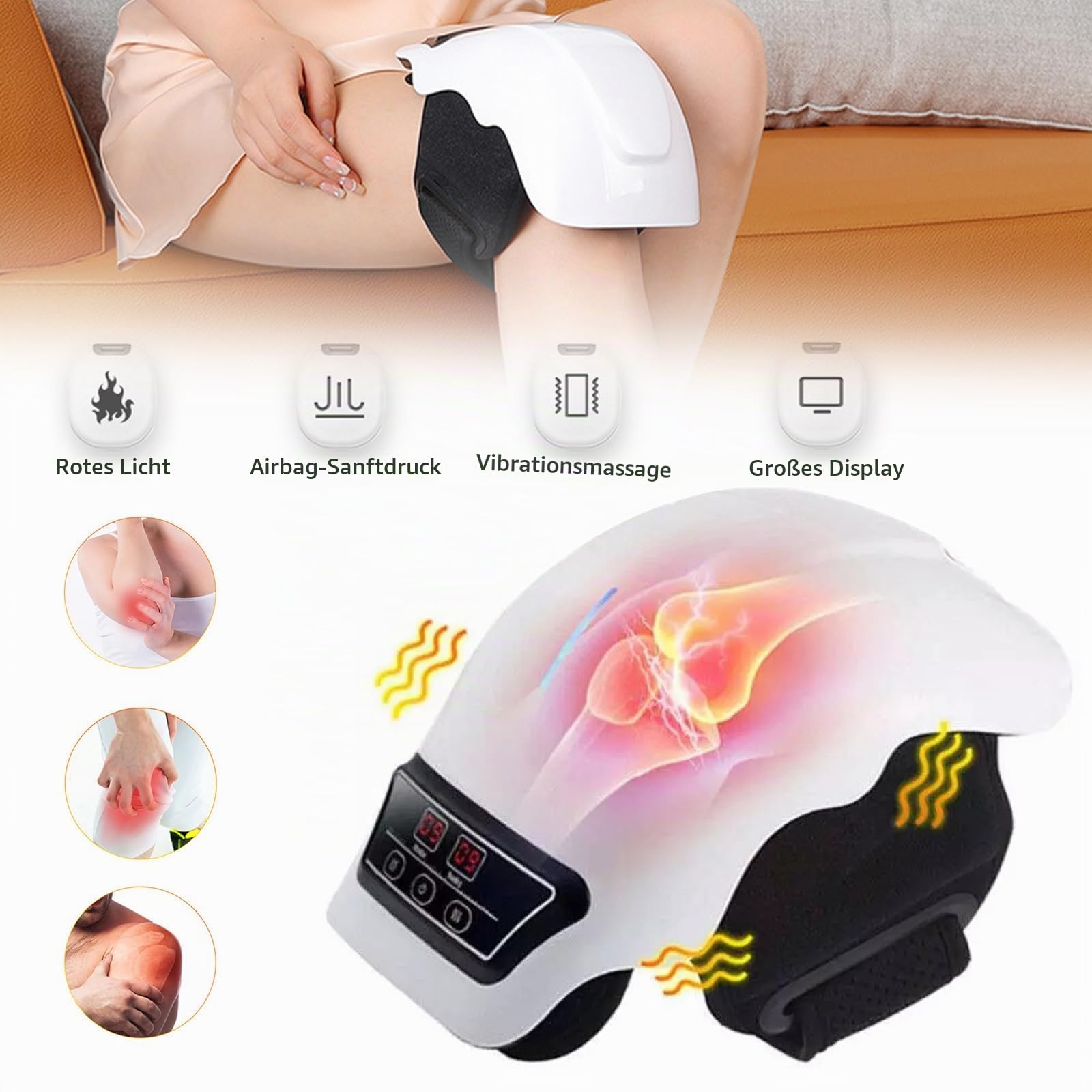 Schnurloses Knie-Massagegerät,Starke Akku Infrarot-Tiefenwärme zur Kniegelenk-Schmerzlinderung,Laser-&Vibrationstherapie bei Arthritis,3 Wärmestufen 3 knieschmerzen,Knieschmerzlinderung Kniewärmer