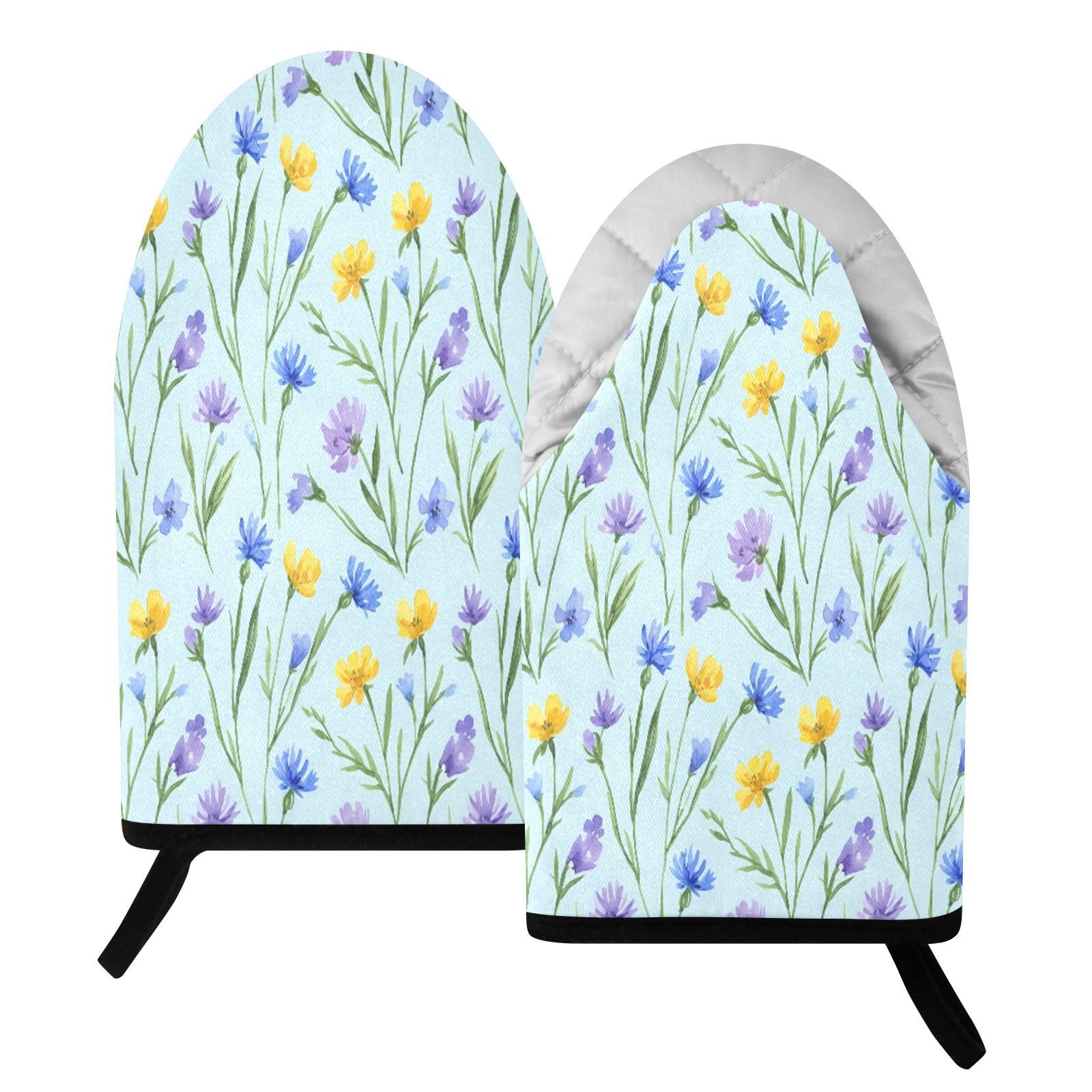 BURSTDDY Wildflowers Oven Mitt,Heat Resistant Kitchen Mitts for Cooking