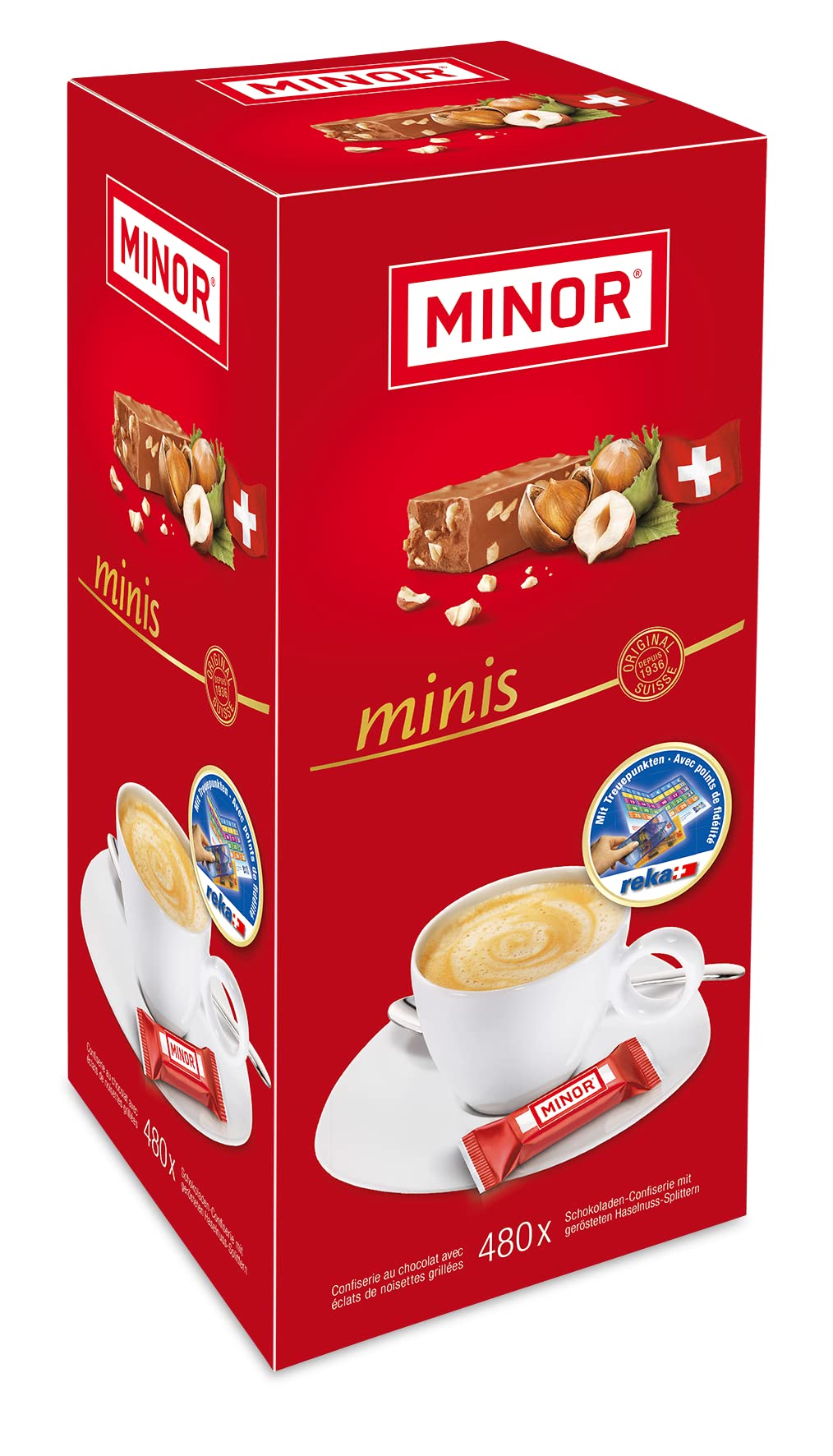 Minor Original Minis Box 480 Stück Schweizer Schokolade 2,5kg Box Thekendisplay Gastropackung