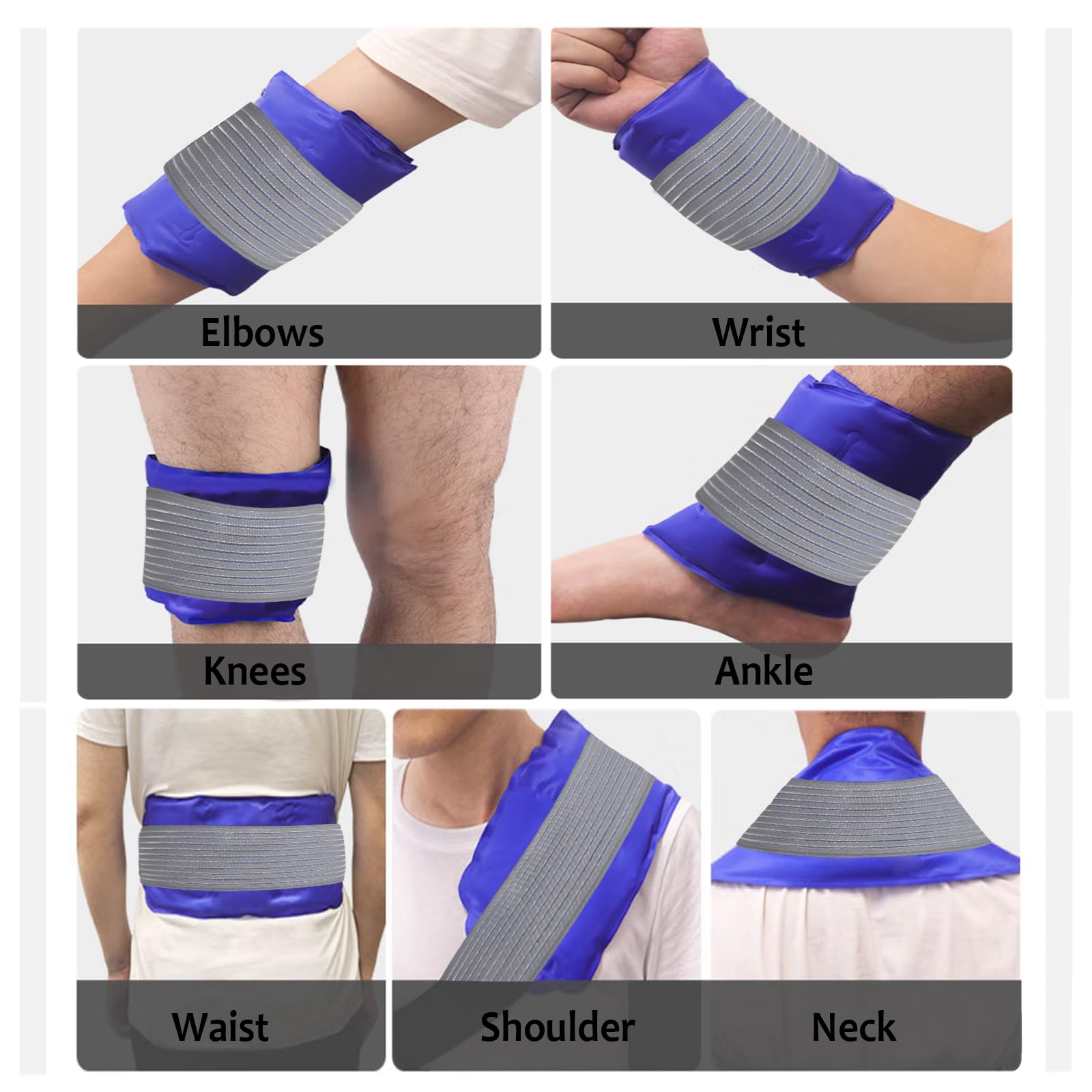Correa de compresa fría, cinturón elástico para envolver compresas frías, correa extensora de bolsa de hielo, añade longitud a la mayoría de bolsas de hielo, multifuncional (gris)