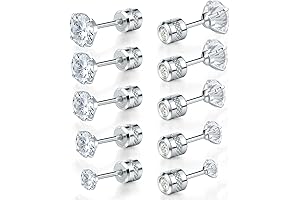 5-Pack Exquisite Titanium Screw Flat-Back Earrings for Sensitive Ears