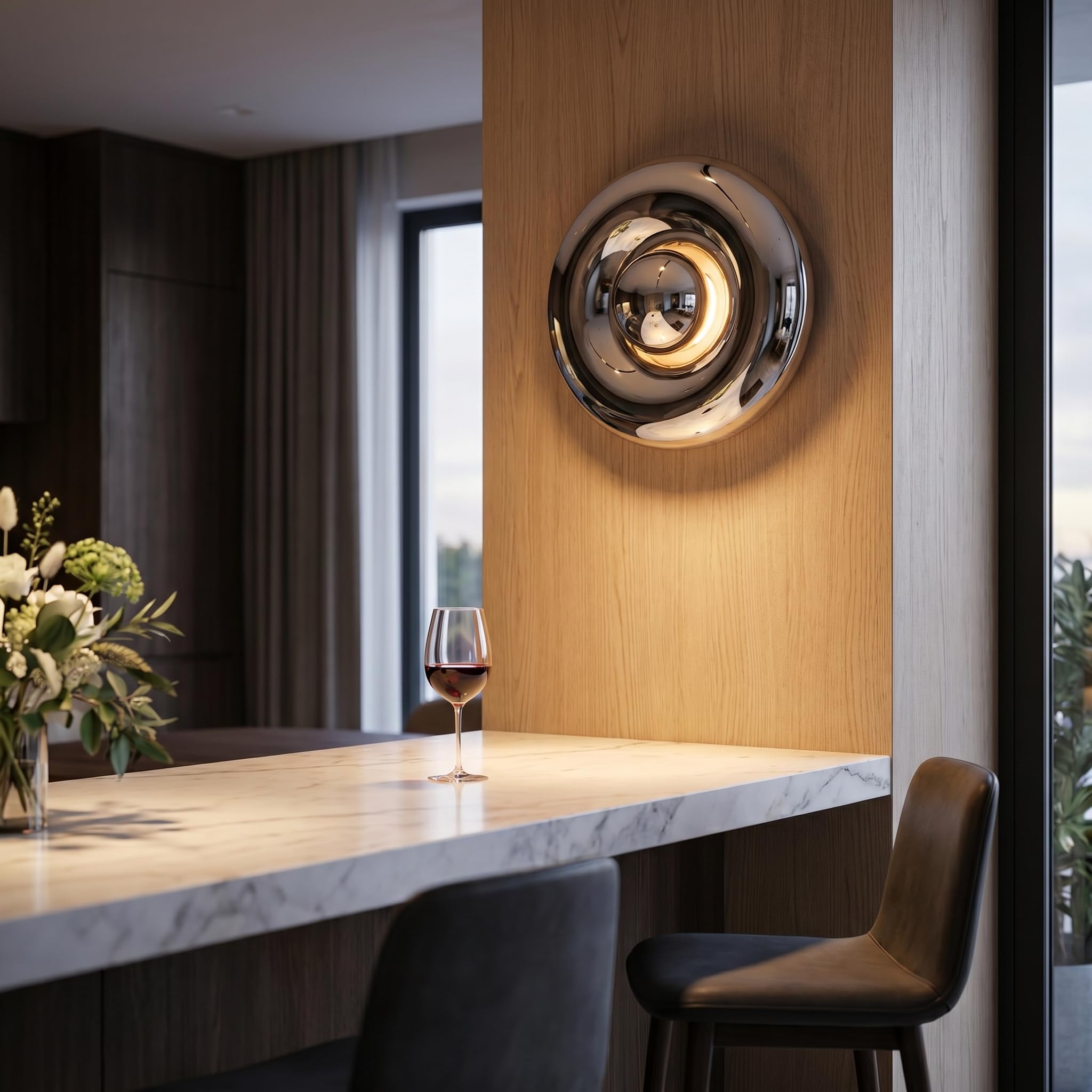 Barcellona LED Applique da parete rotondo in vetro cromato Ø30 cm LIPS luce inderieta E27 G45 Luminaria da parete interna moderna Efeito Espelho decorativa per stanza Quarto Corridoio Hotel Design