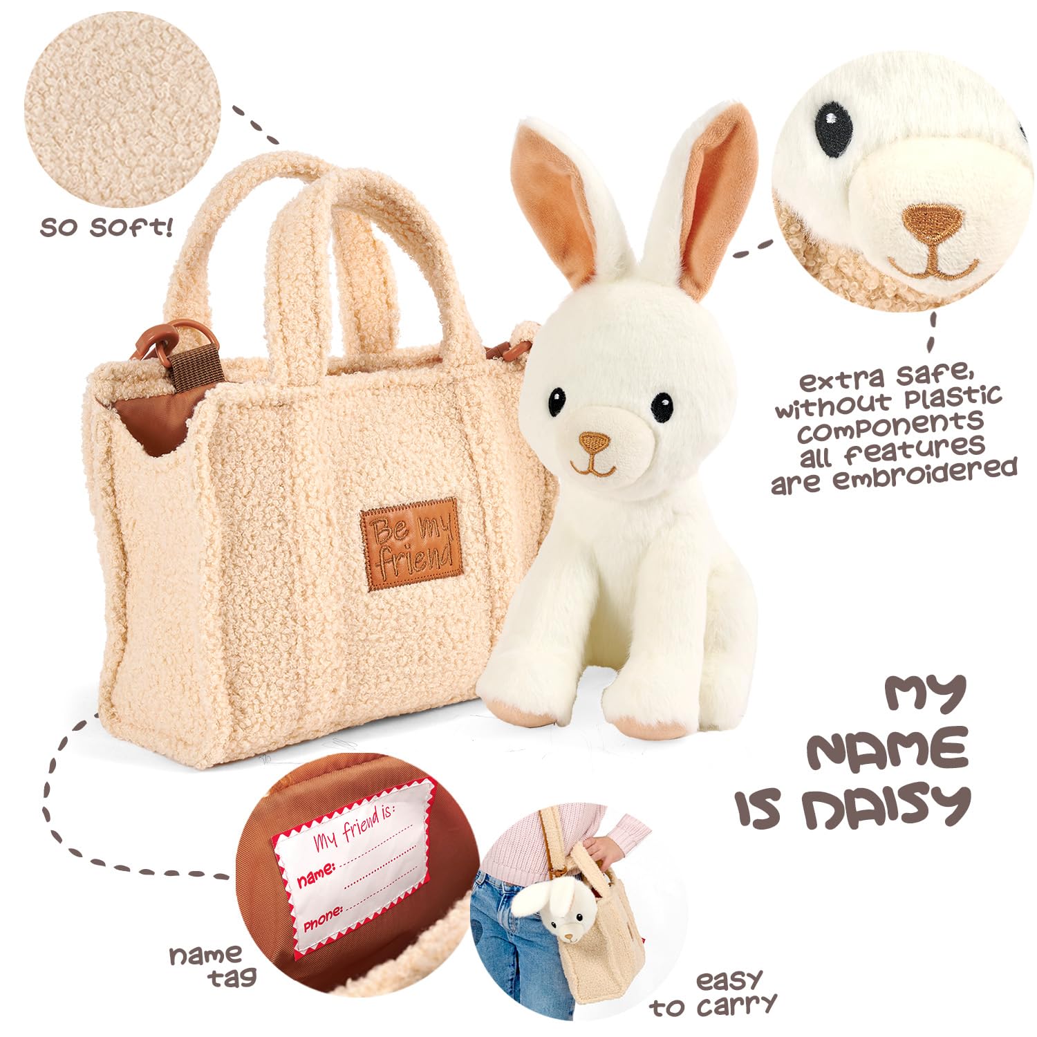 PERLETTI Borsetta Bambina Bambino con Peluche Estraibile - Borsa Morbida e Leggera Regalo Bimbi 3 4 5 6 Anni con Manici - Borsa Bambini Asilo con Pupazzo Removibile - Dimensioni 27x22x9cm
