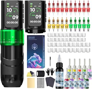 Poseidon Wireless Tattoo Gun Kit 7 Strokes 2Pcs 2300mAh Battery for Artist