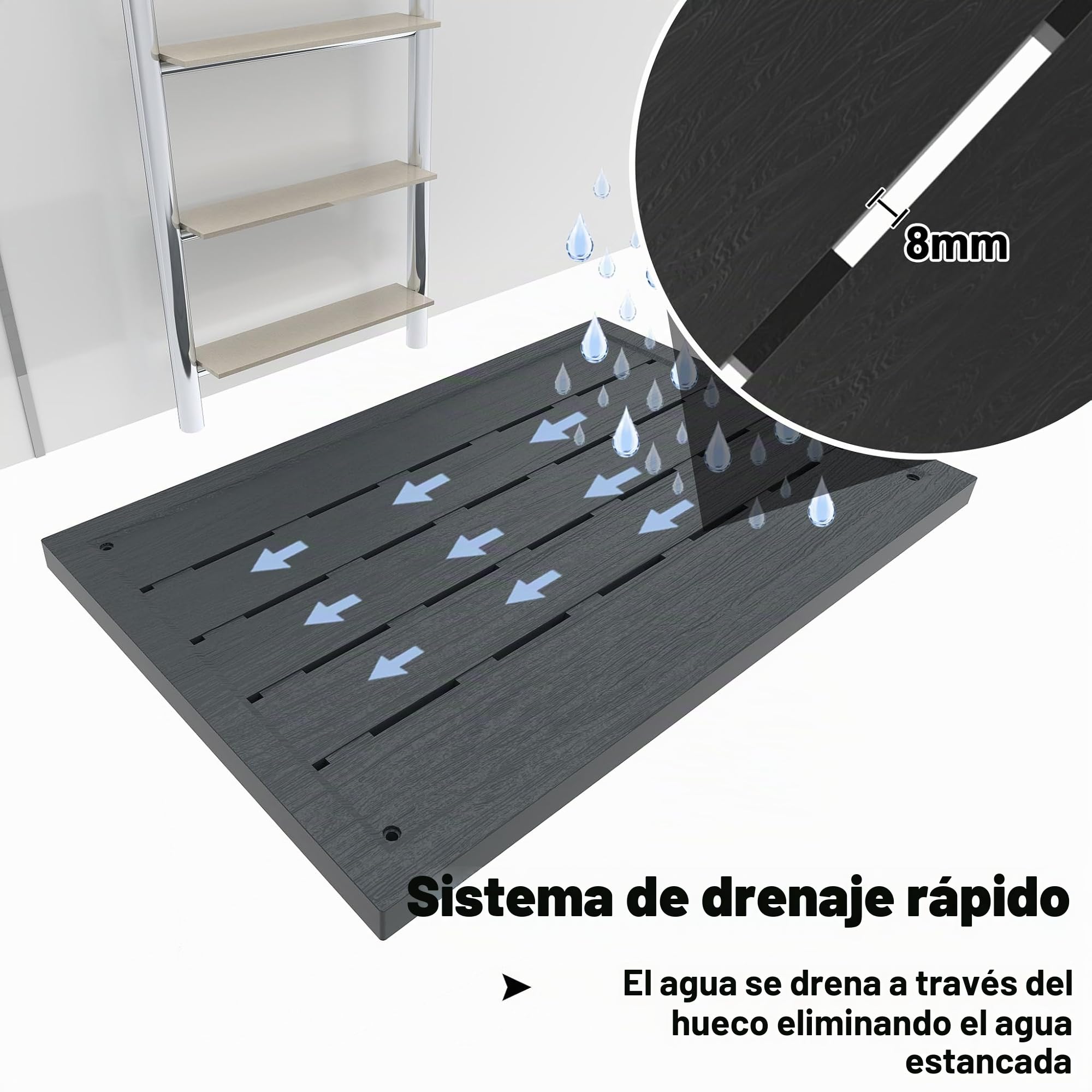 UISEBRT Elemento de Suelo para Ducha Solar de WPC, Placa de Suelo para Ducha de jardín, Piscina, Escalera para Piscina, Ducha, Antideslizante, Antracita, 100 x 65 x 4 cm