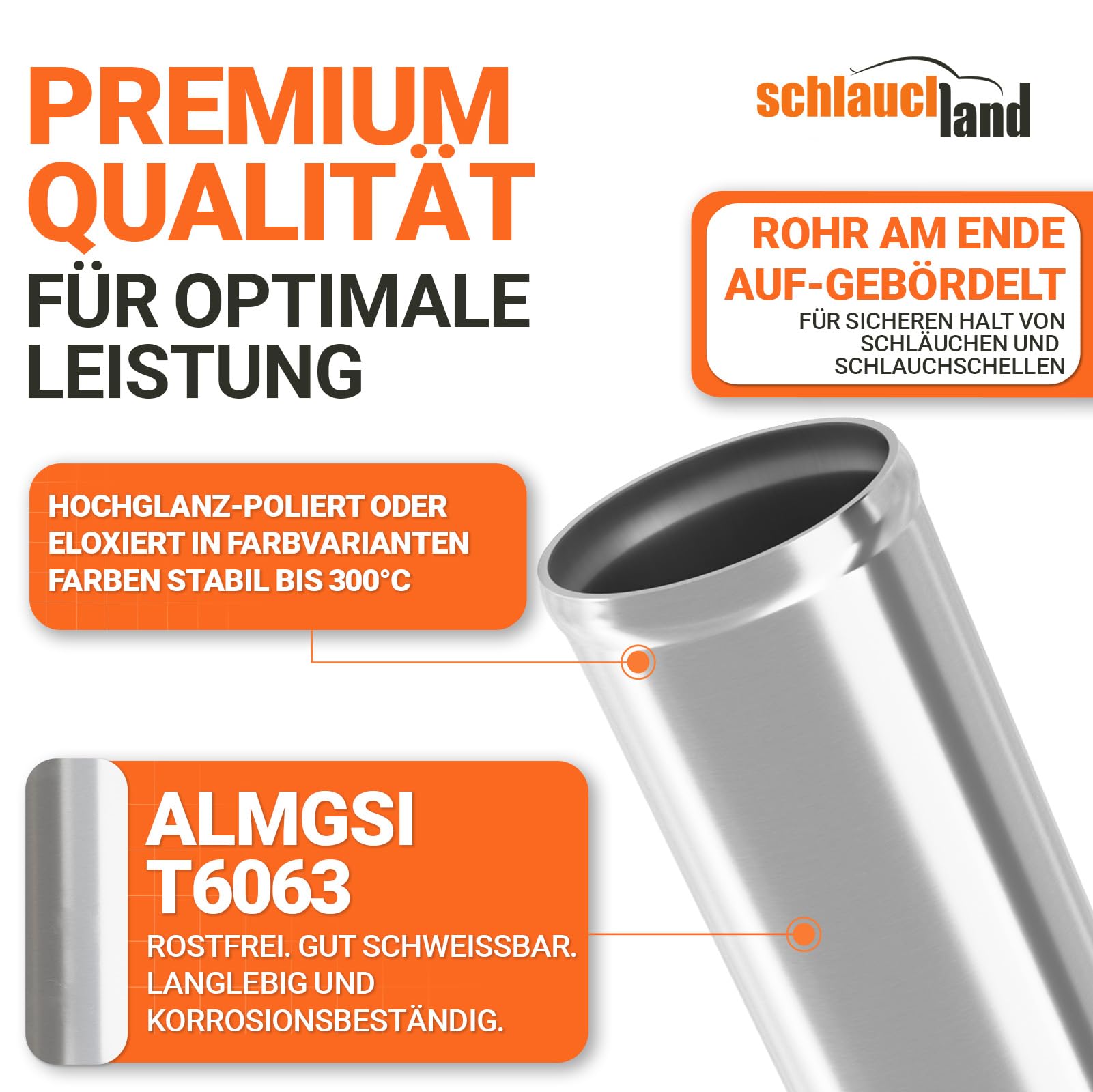 5 Stück 20cm Alu-Rohr AD-Ø 34mm Blau Alurohr poliert & gebördelt | AUSWAHL 1-10 Stück & 13-200 mm Durchmesser | Aluminium Rohr Motor KFZ LLK Turbo Kühler Silikon-Schlauch Verbinder | PREMIUM