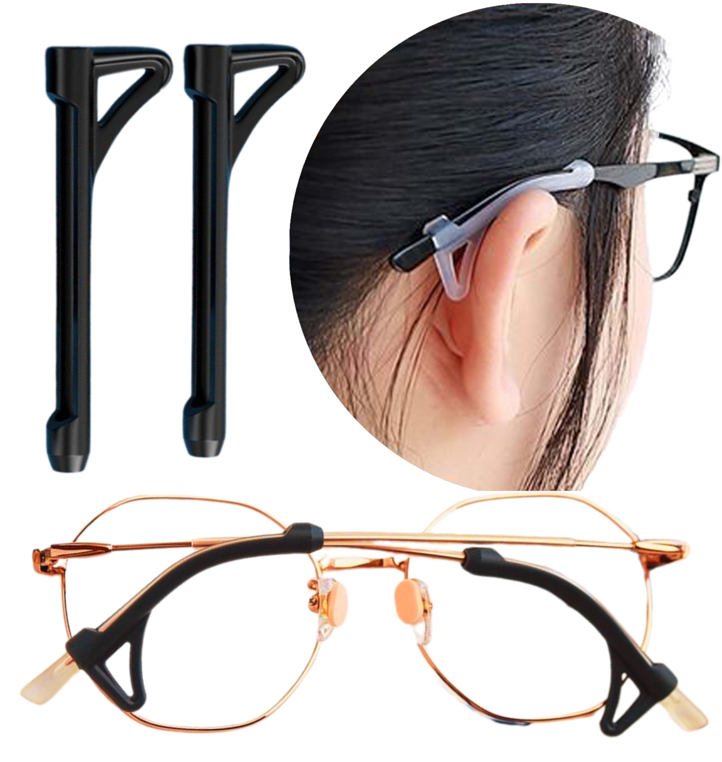 [Pack of 4pcs / 2 Pairs]Upgrade Your Spectacles Reading Eyeglasses Sunglasses Goggles with Anti Slip Silicone Ear Grips Retainer Sleeves with Hook Design for Sports and Daily Use Men|Women|Kids