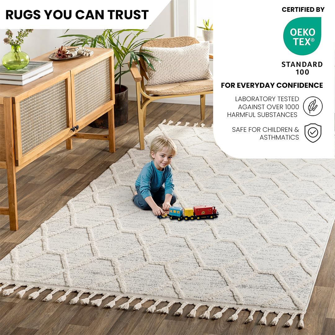 Surya Livabliss Tibilisi Tapis bohème - Grand Tapis de Salon - 160 x 213 cm - avec Motif géométrique - Tapis de Salle à Manger scandinave - Crème et Gris