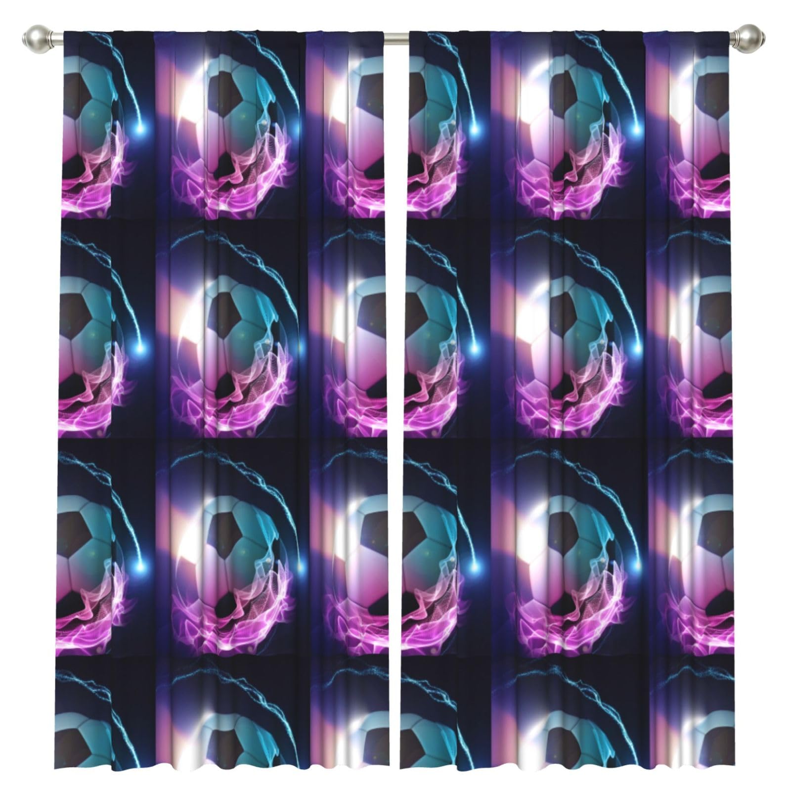 InOmak Fire Soccer Ball Printed, 2 Panels Window Curtains 52 x 84 Inch Blackout Curtains for Living Room Bedroom
