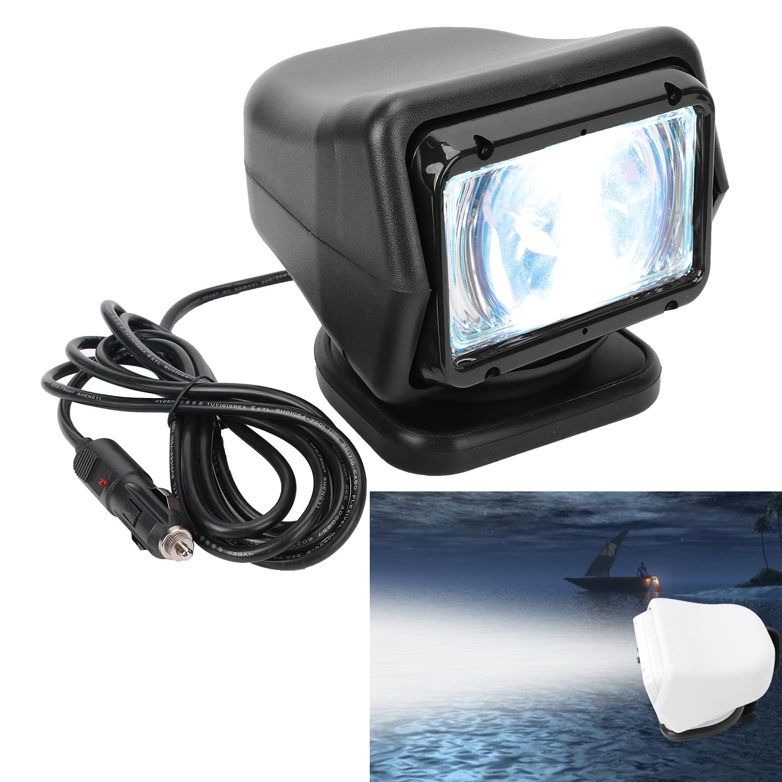 Suchscheinwerfer für Boote, 12/24V 55W Scheinwerfer Fernbedienung Suchscheinwerfer Einstellbarer Winkel Wasserdicht für Outdoor Marine(Schwarz)