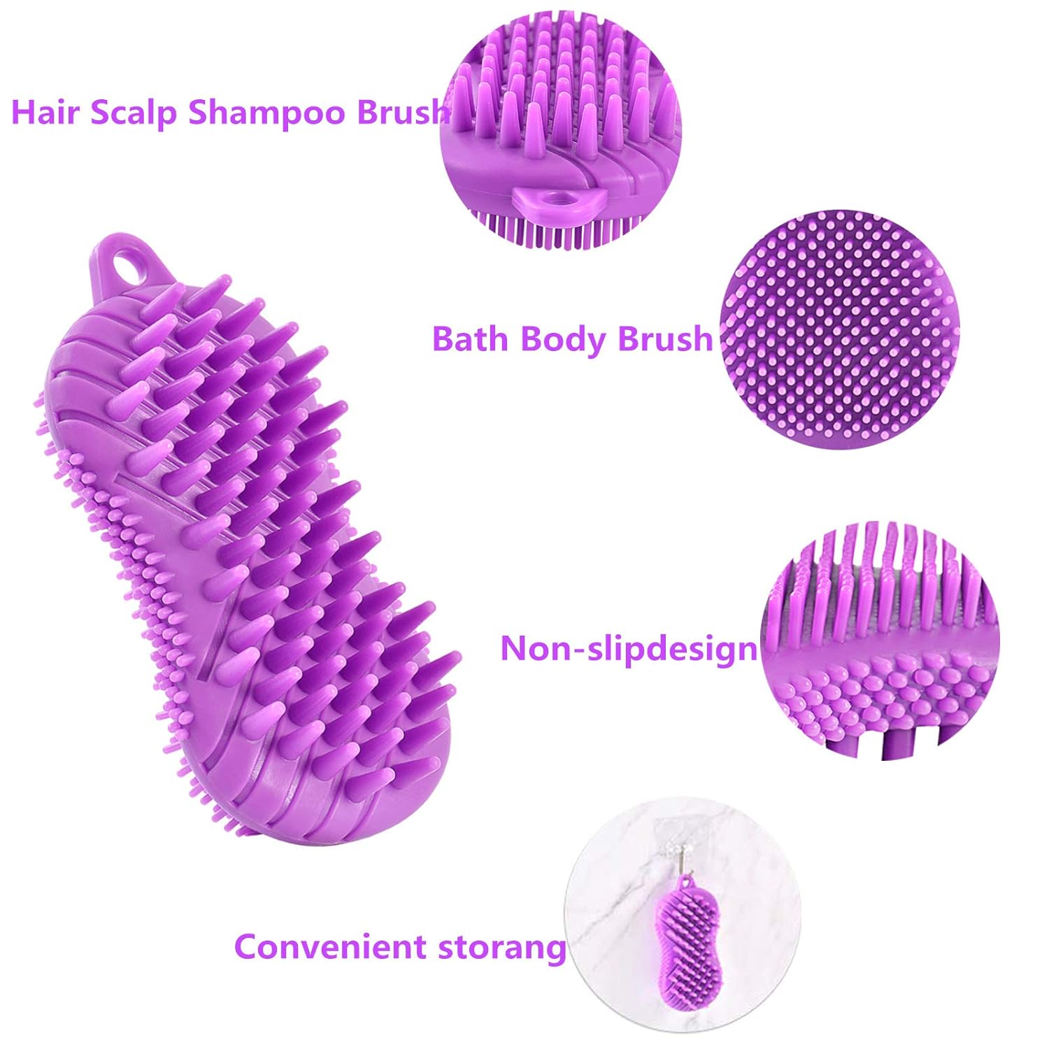 Hair Scalp Massager Integrated Design Silicone Shampoo Dandruff Shower Neck Brush Gentle Bath Body Head Scrubber Exfoliating Premium Wet And Dry Easy to Clean Care Product for Women & Men(purple) : Beauty