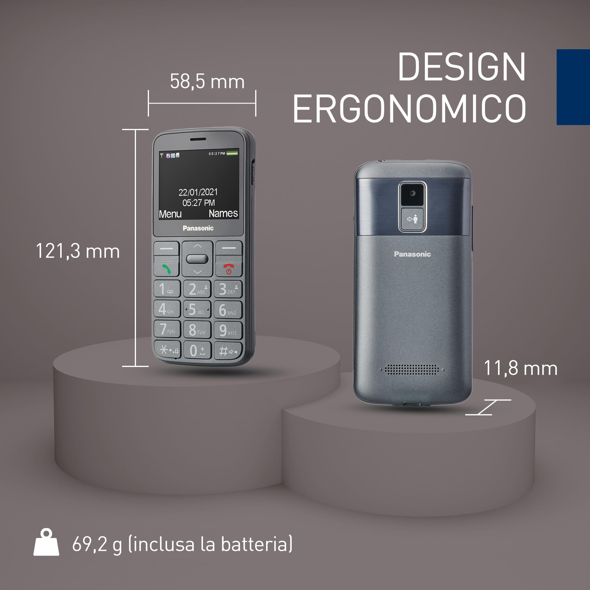 Panasonic KX-TU160EXG - 2G Telefono Cellulare per Anziani, Tasti Grandi, Caratteri Ben Visibili, Pulsante SOS, Facile da Usare, Colore Grigio