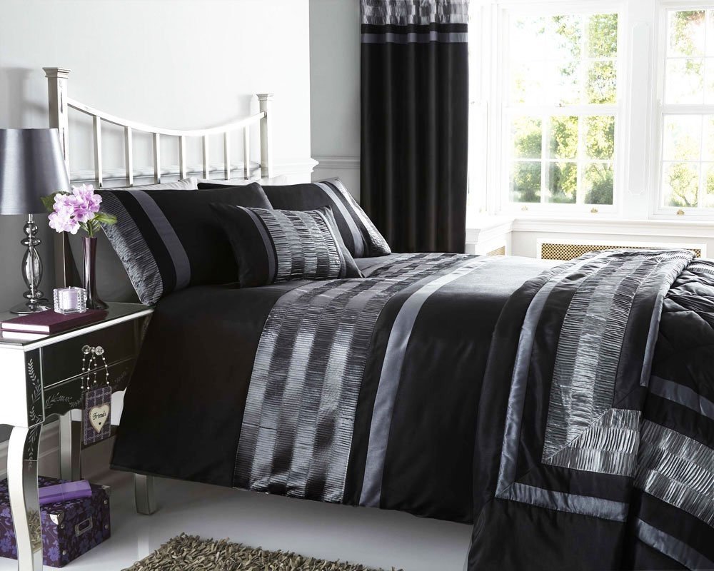 NEW BLACK PINTUCK DESIGNED BEDDING - MATCHING ITEMS AVAILABLE (super-king duvet set)