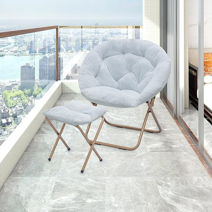 Sillón Plegable Descanso Redondo con Puff Peluche Azul miniatura 2